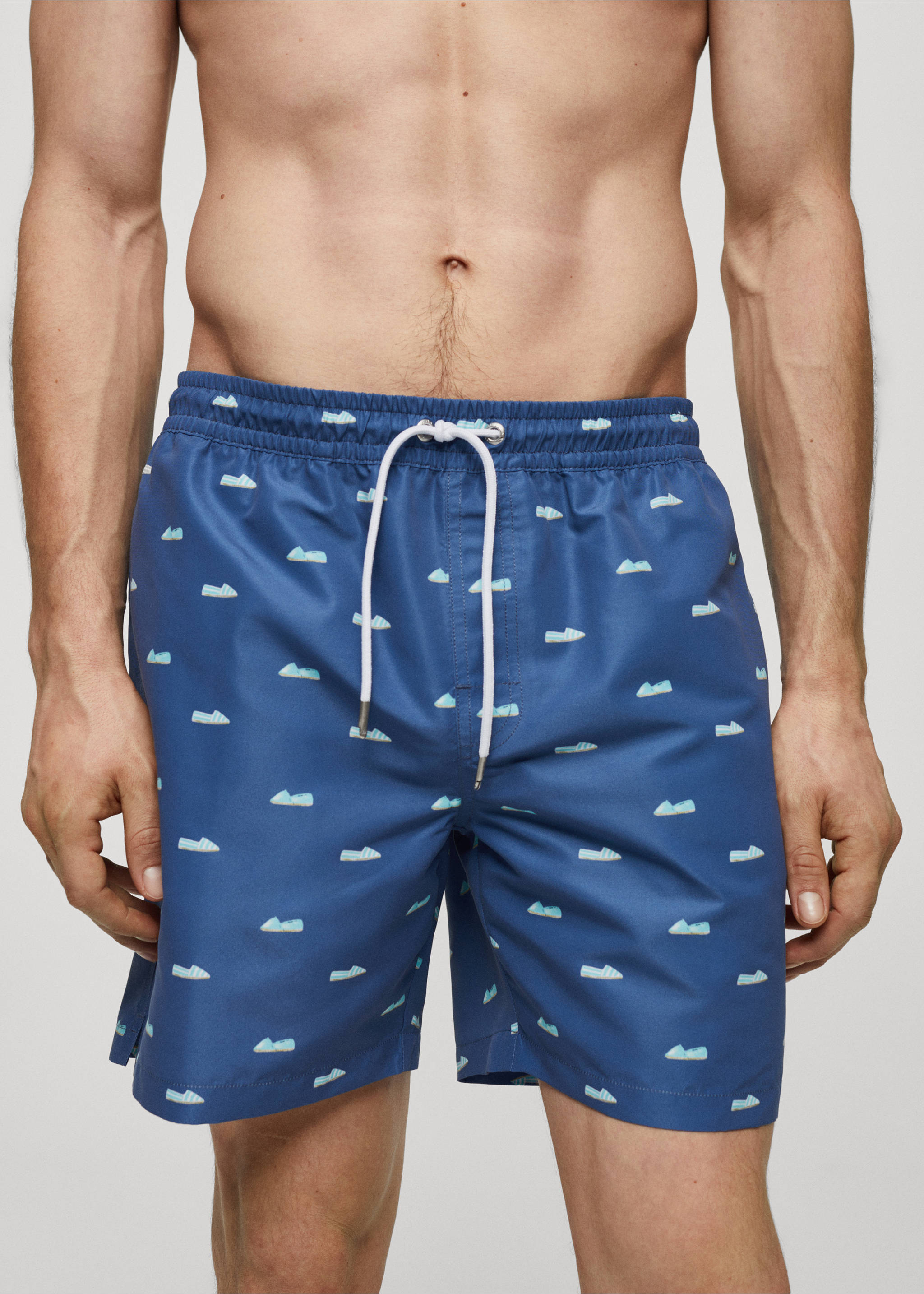 Espadrille-print swimsuit with drawstring - Details of the article 1, Dark Navy. Ref: 67006054-00.