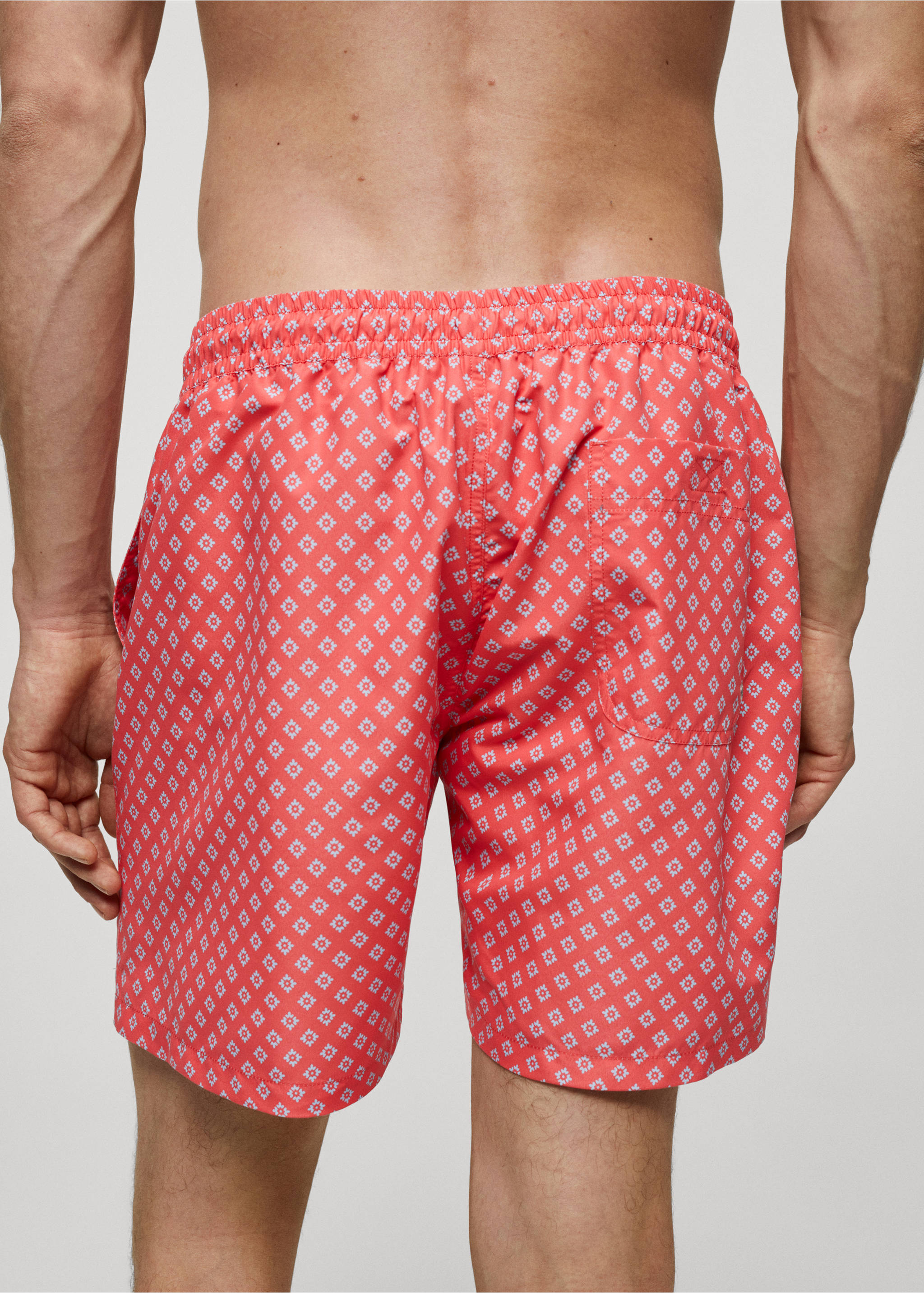 Printed swimsuit with drawstring - Details of the article 6, Coral Red. Ref: 67006055-00.