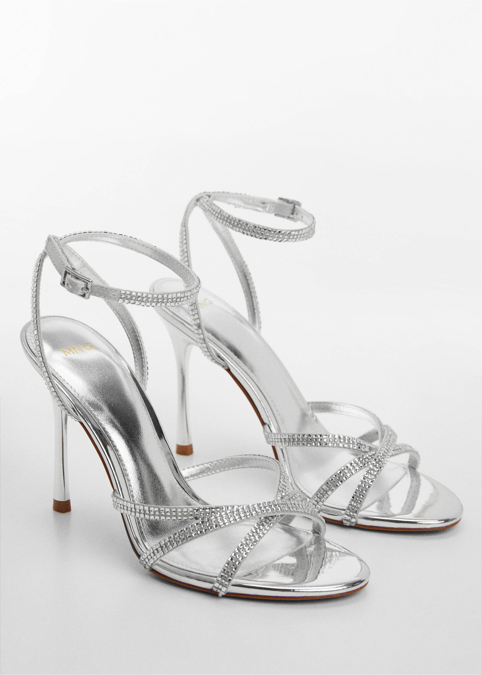 Strap rhinestone sandals - Medium plane, Silver. Ref: 67006340-00.