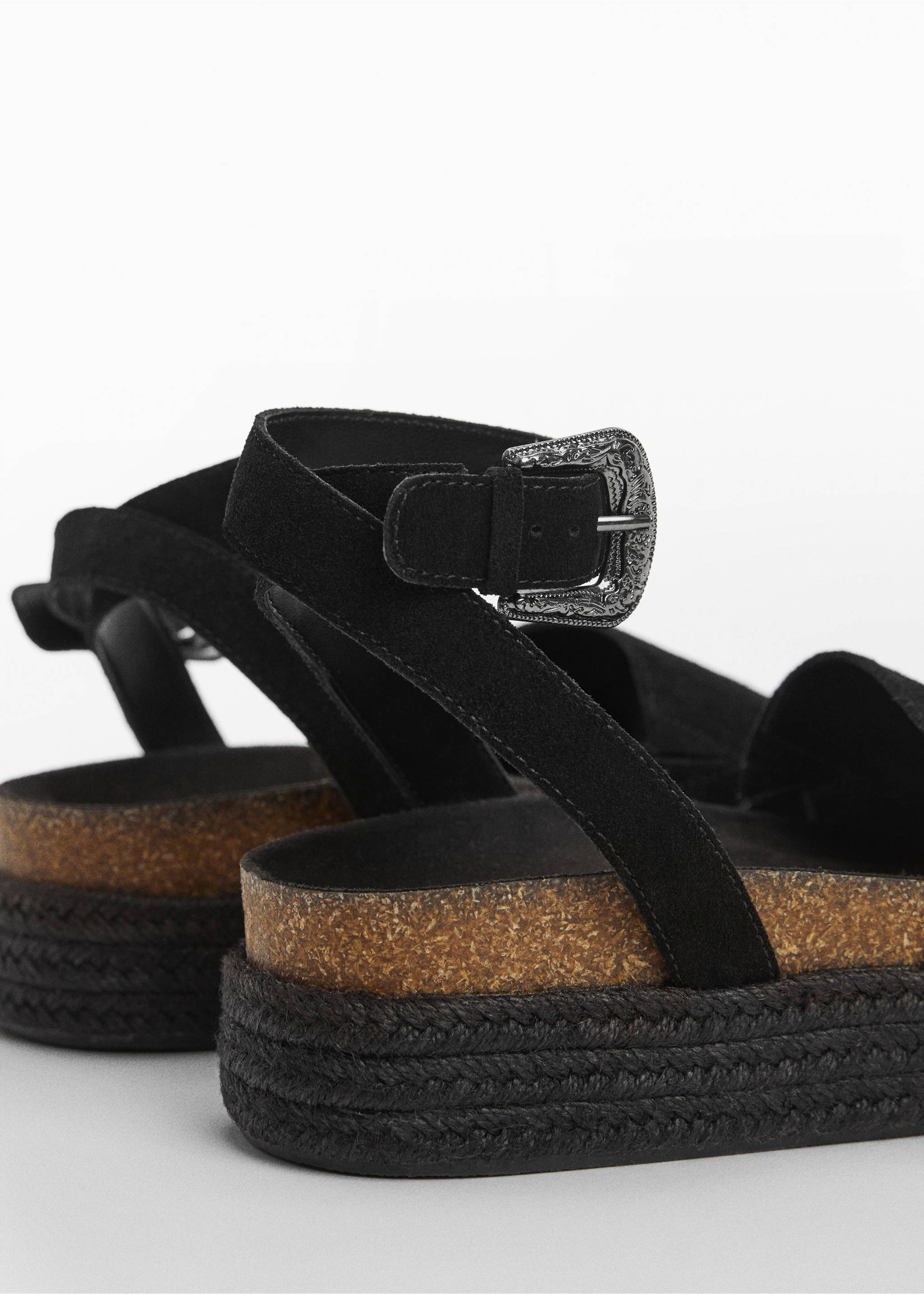 Platform leather sandals - Details of the article 2, Black. Ref: 67006341-00.
