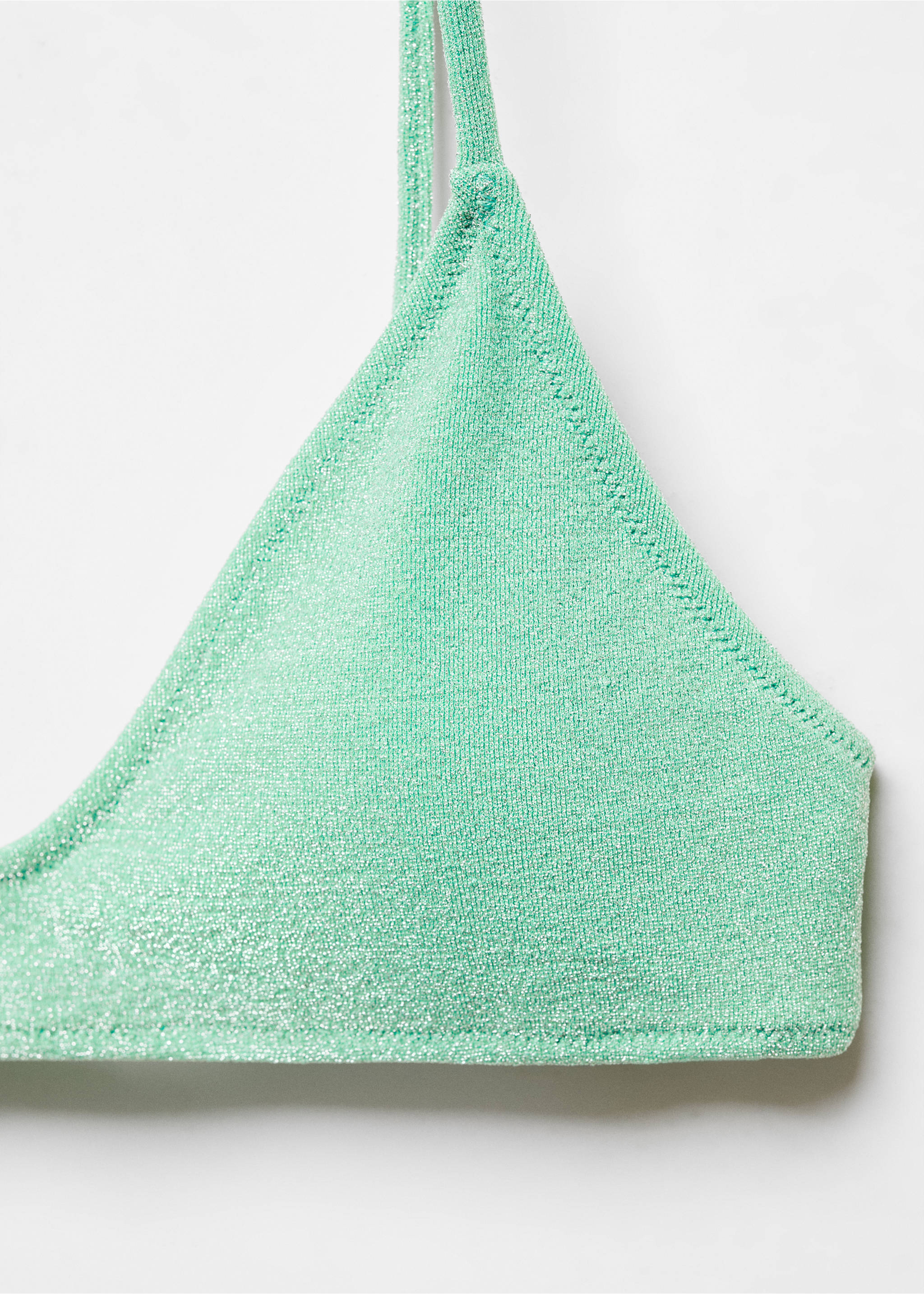 Bikini top with shiny finish - Details of the article 8, Turquoise. Ref: 67006737-00.