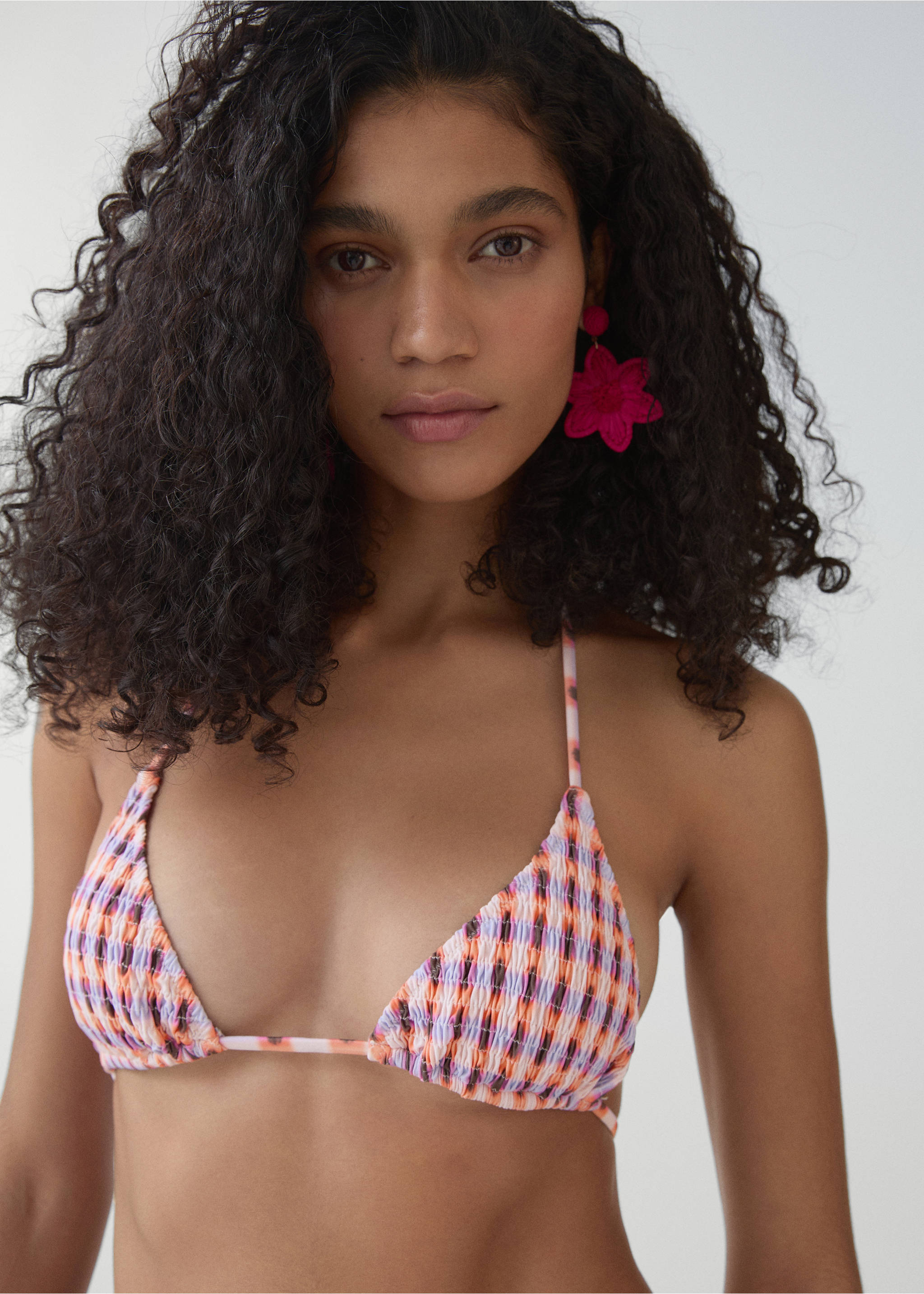 Printed bikini top - Details of the article 1, Lilac. Ref: 67006745-00.