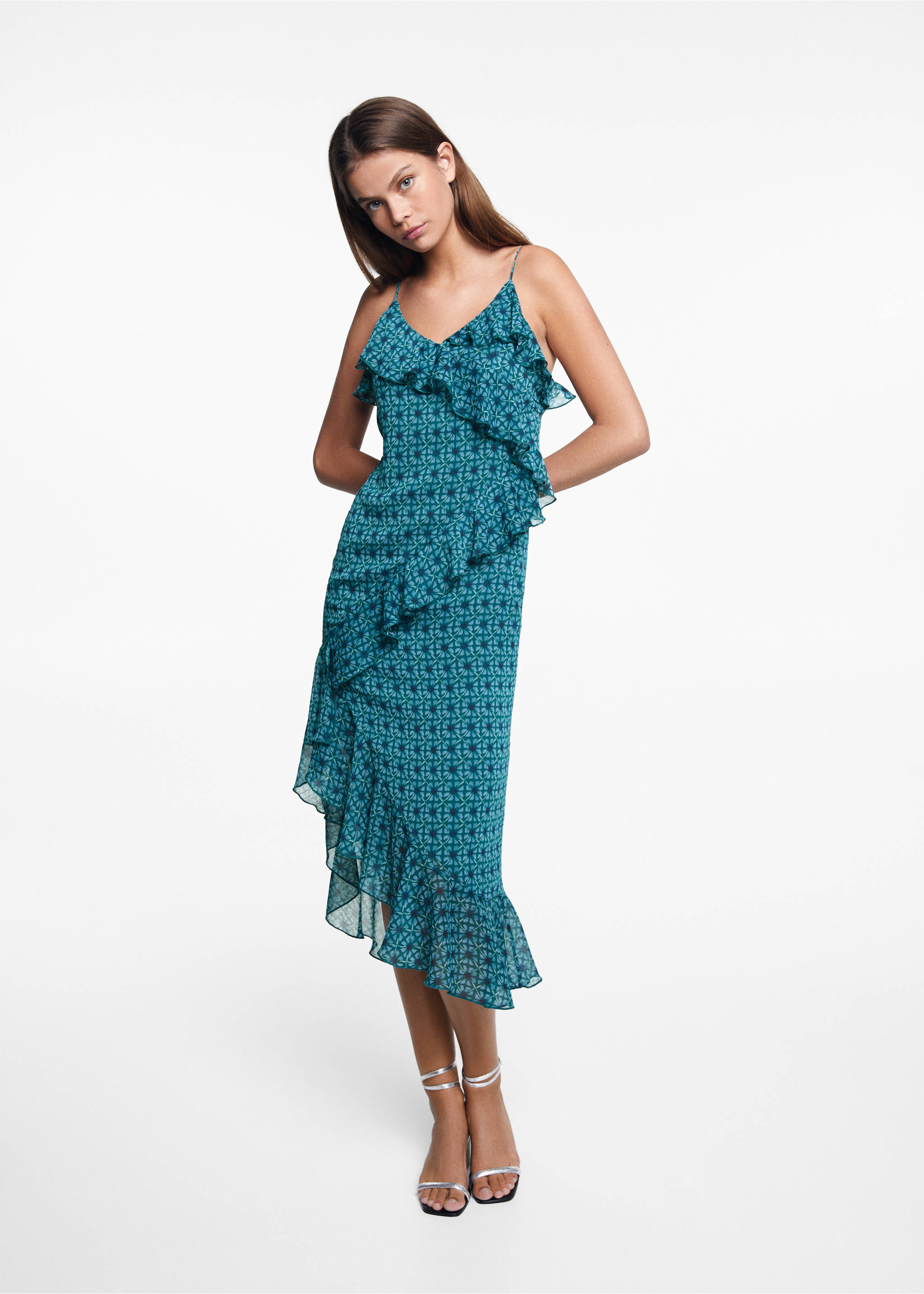 Asymmetrical ruffled-hem dress - General plane, Turquoise. Ref: 67006760-00.