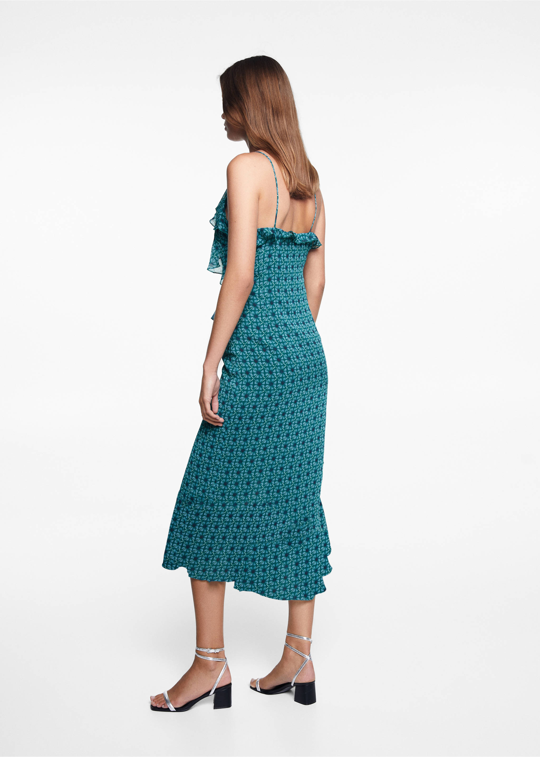 Asymmetrical ruffled-hem dress - Reverse of the article, Turquoise. Ref: 67006760-00.