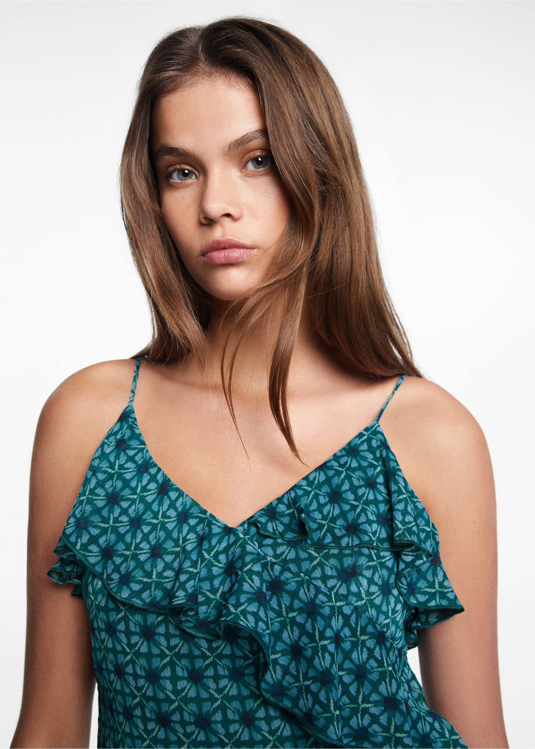 Asymmetrical ruffled-hem dress - Details of the article 1, Turquoise. Ref: 67006760-00.