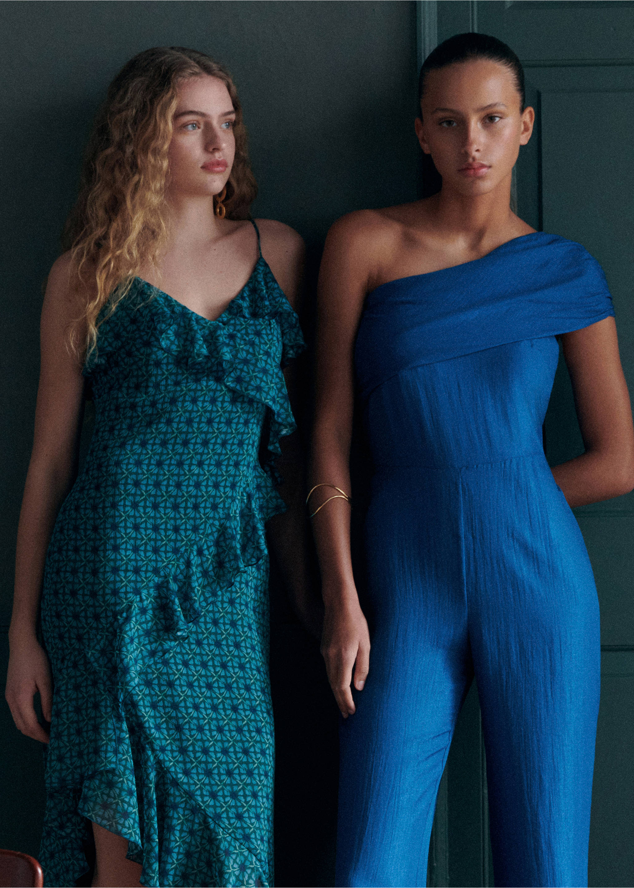 Asymmetrical ruffled-hem dress - Details of the article 6, Turquoise. Ref: 67006760-00.