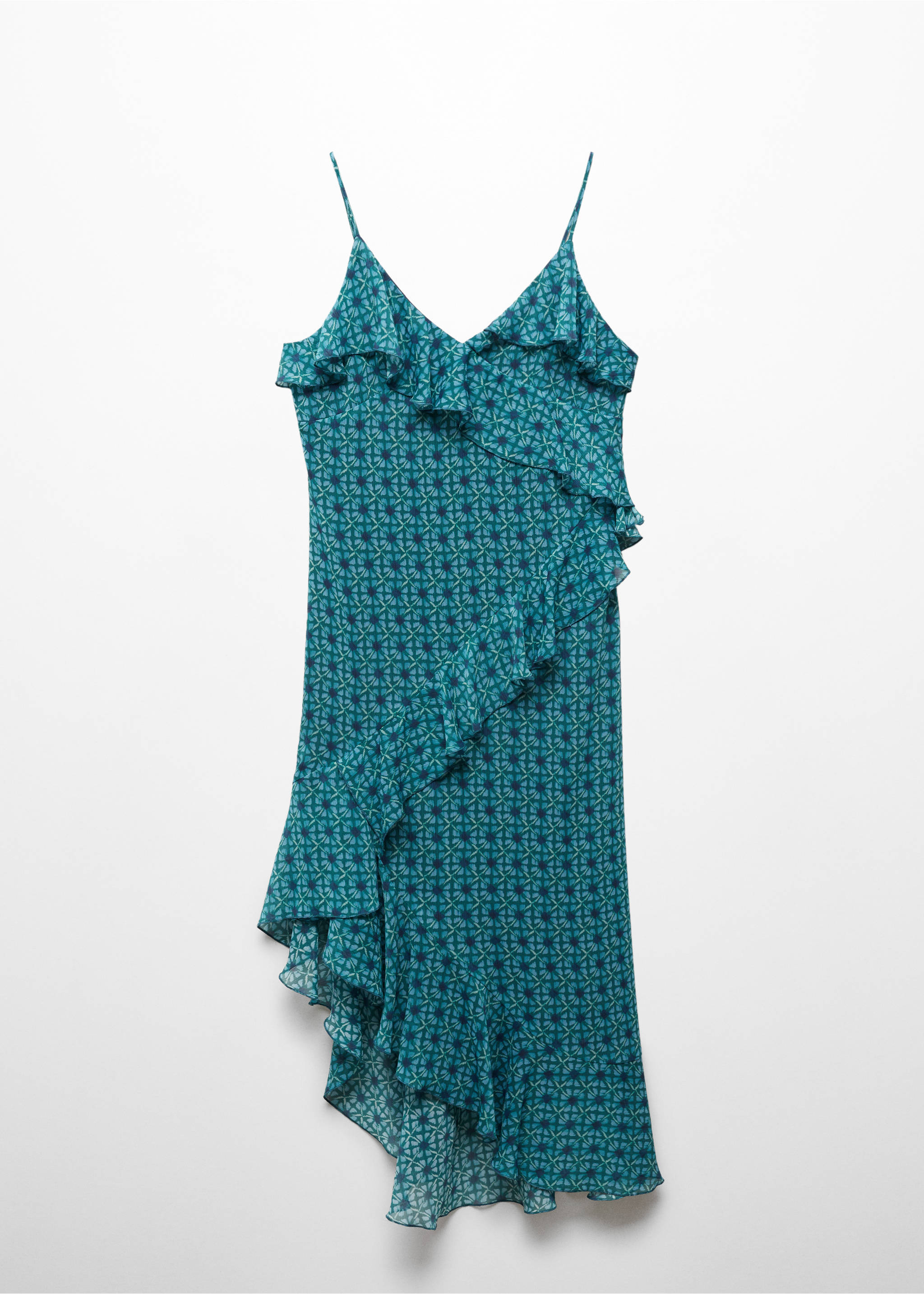 Asymmetrical ruffled-hem dress - Article without model, Turquoise. Ref: 67006760-00.