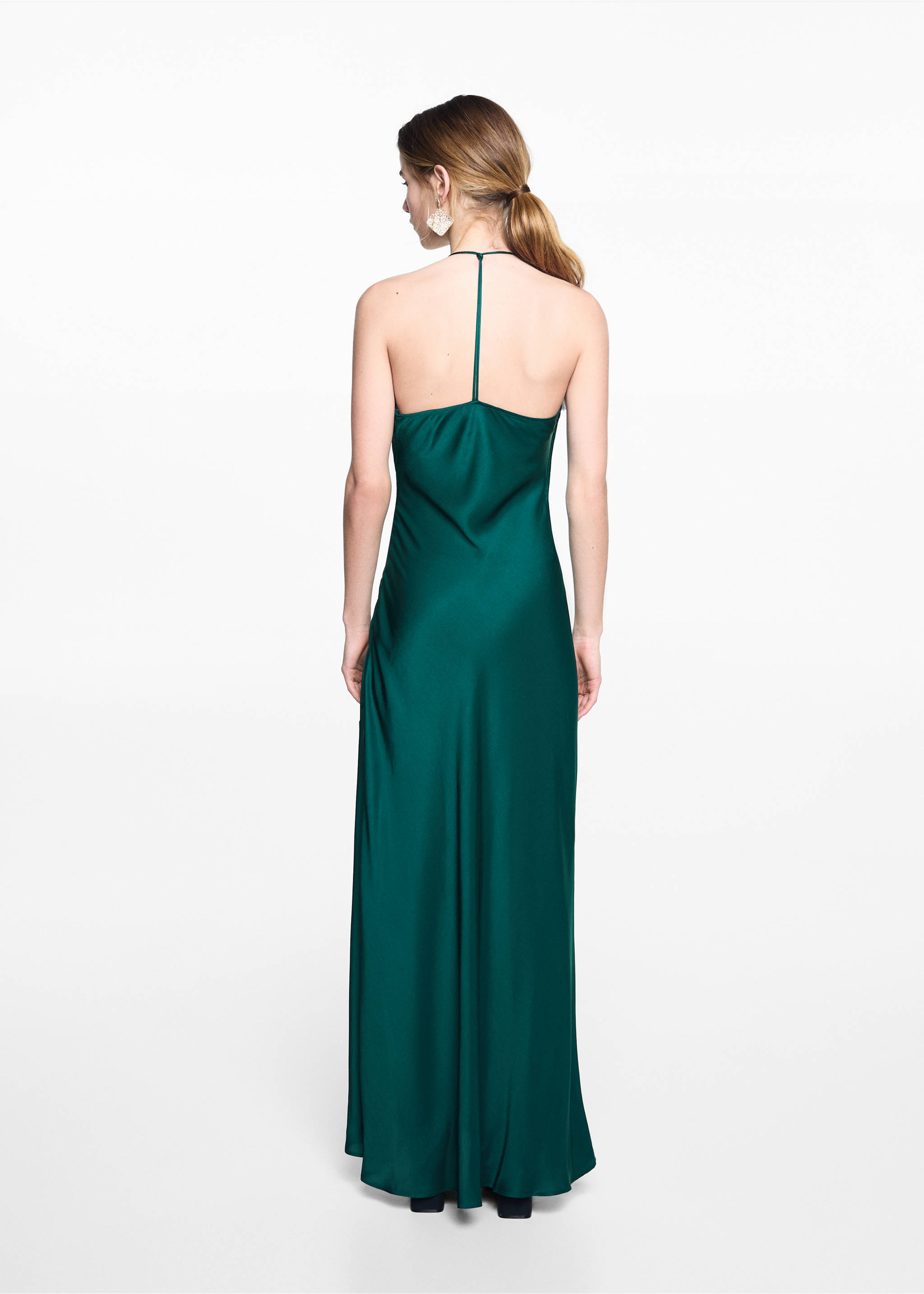 Langes Kleid mit Schlitz - Rückseite des Artikels, Petrolblau. Ref: 67006762-00.