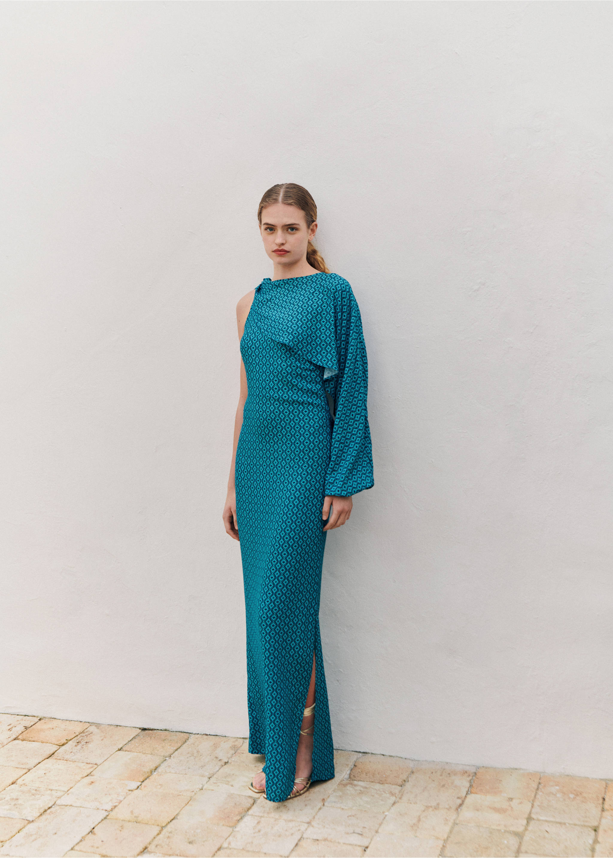 Asymmetrisches Printkleid - Detail des Artikels 5, Türkis. Ref: 67006765-00.