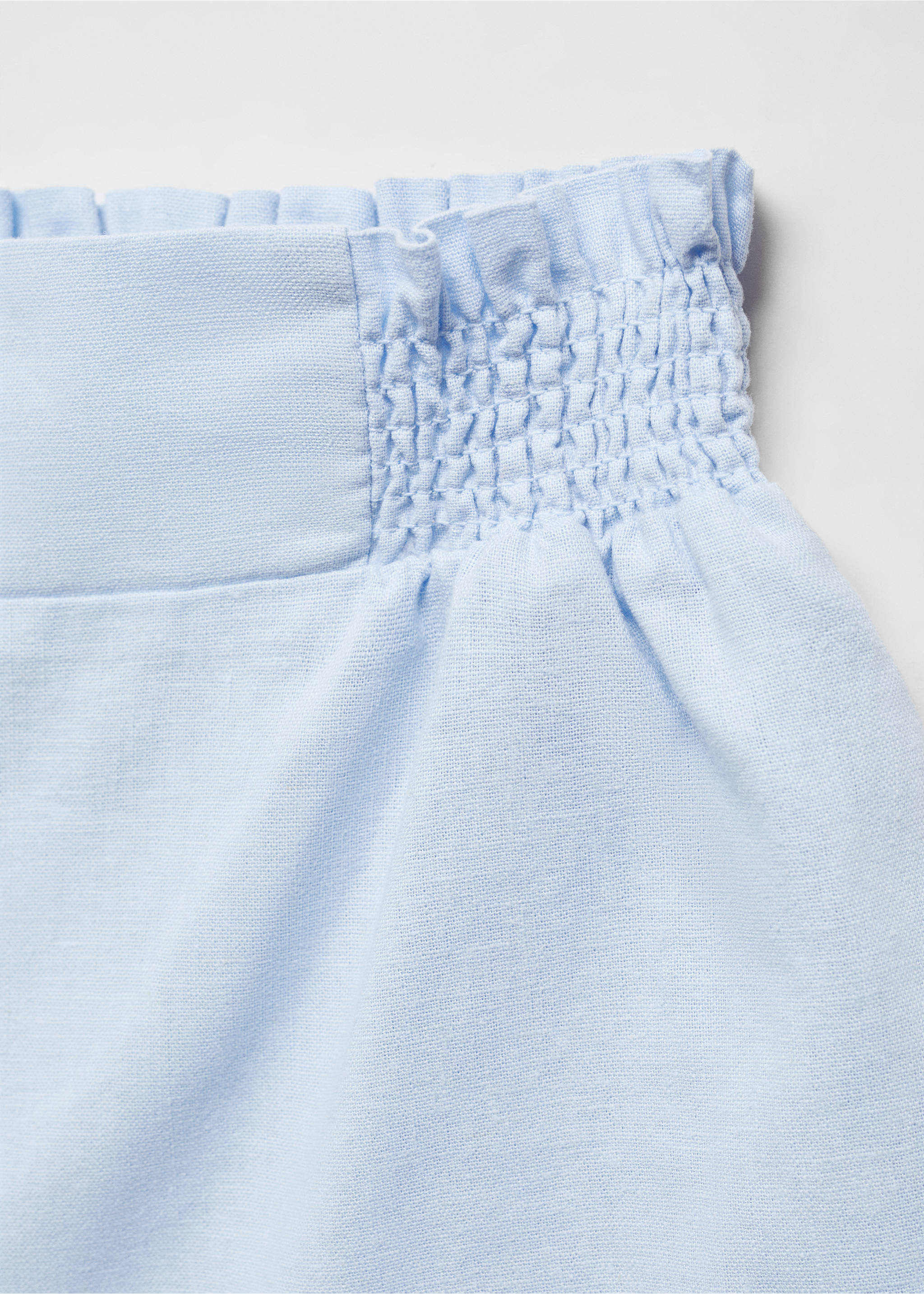 Linen shorts with drawstring waist - Details of the article 8, Sky Blue. Ref: 67007118-00.