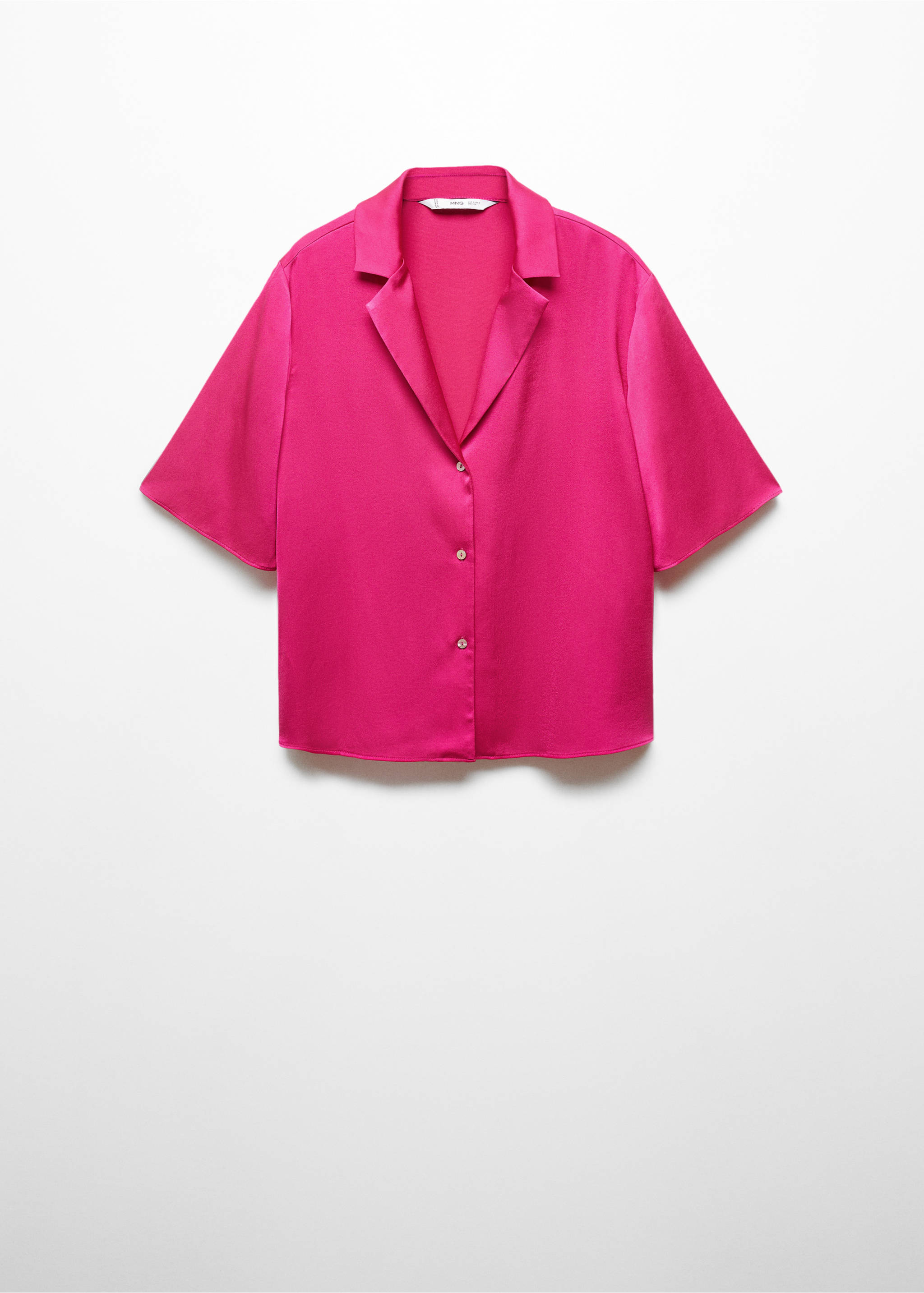Short-sleeved satin shirt - Article without model, Fuchsia. Ref: 67007129-00.