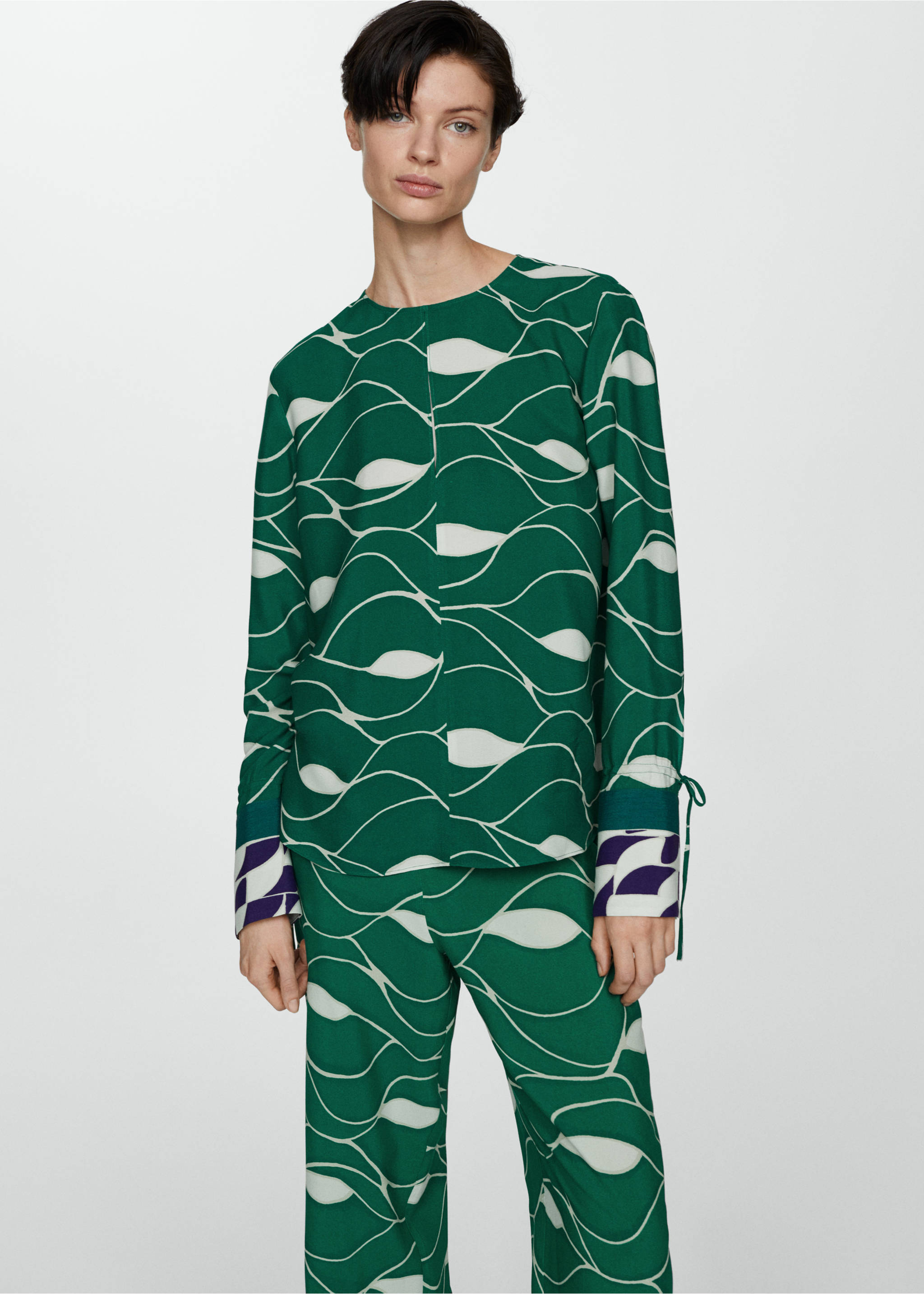 Bluza u obliku mašne s printom - Prikaz srednjeg dijela, Zelena. Ref: 67007150-00.
