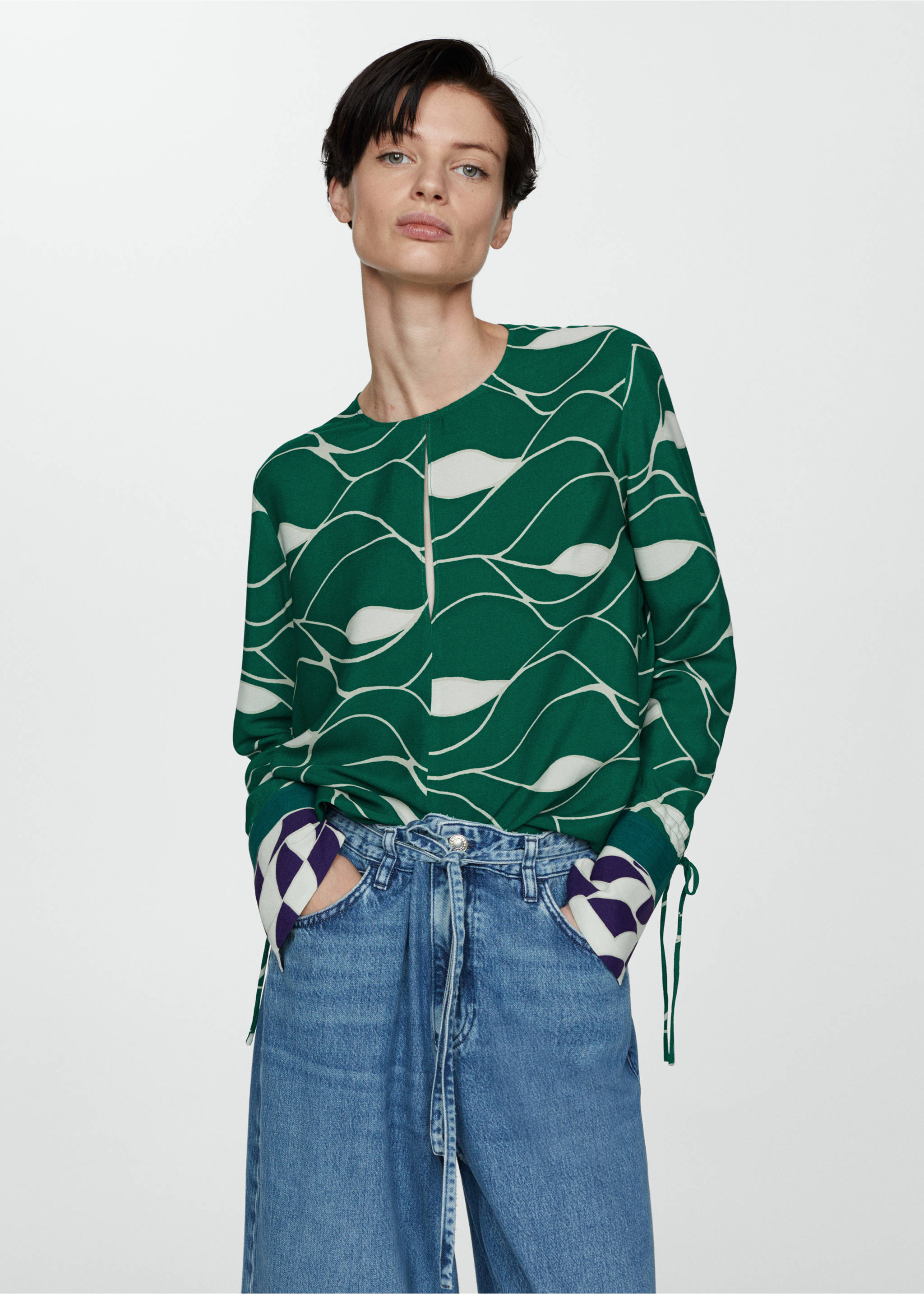 Bluza u obliku mašne s printom - Detalji artikla 1, Zelena. Ref: 67007150-00.