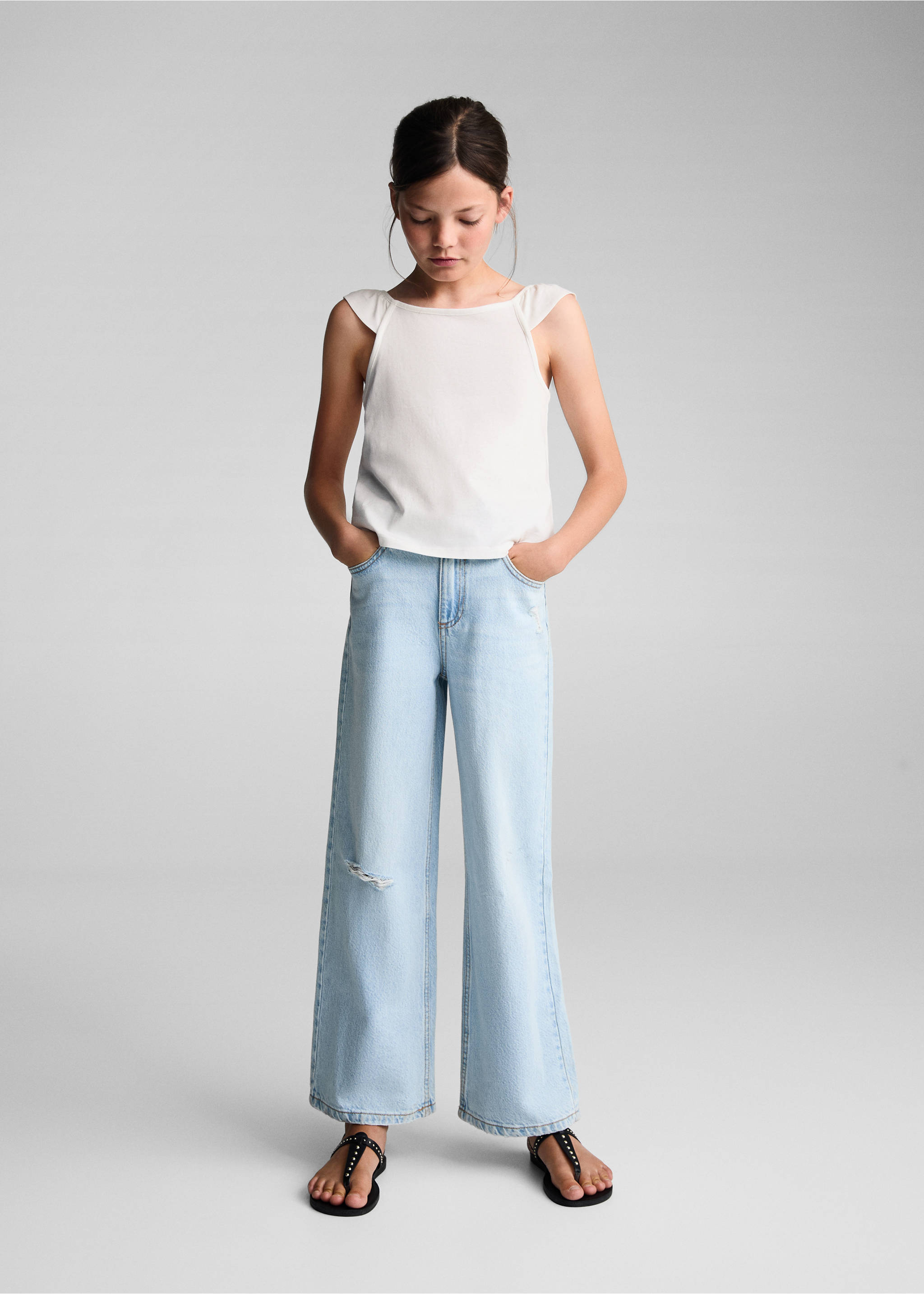 Ruffled strap top - General plane, Off White. Ref: 67007946-00.