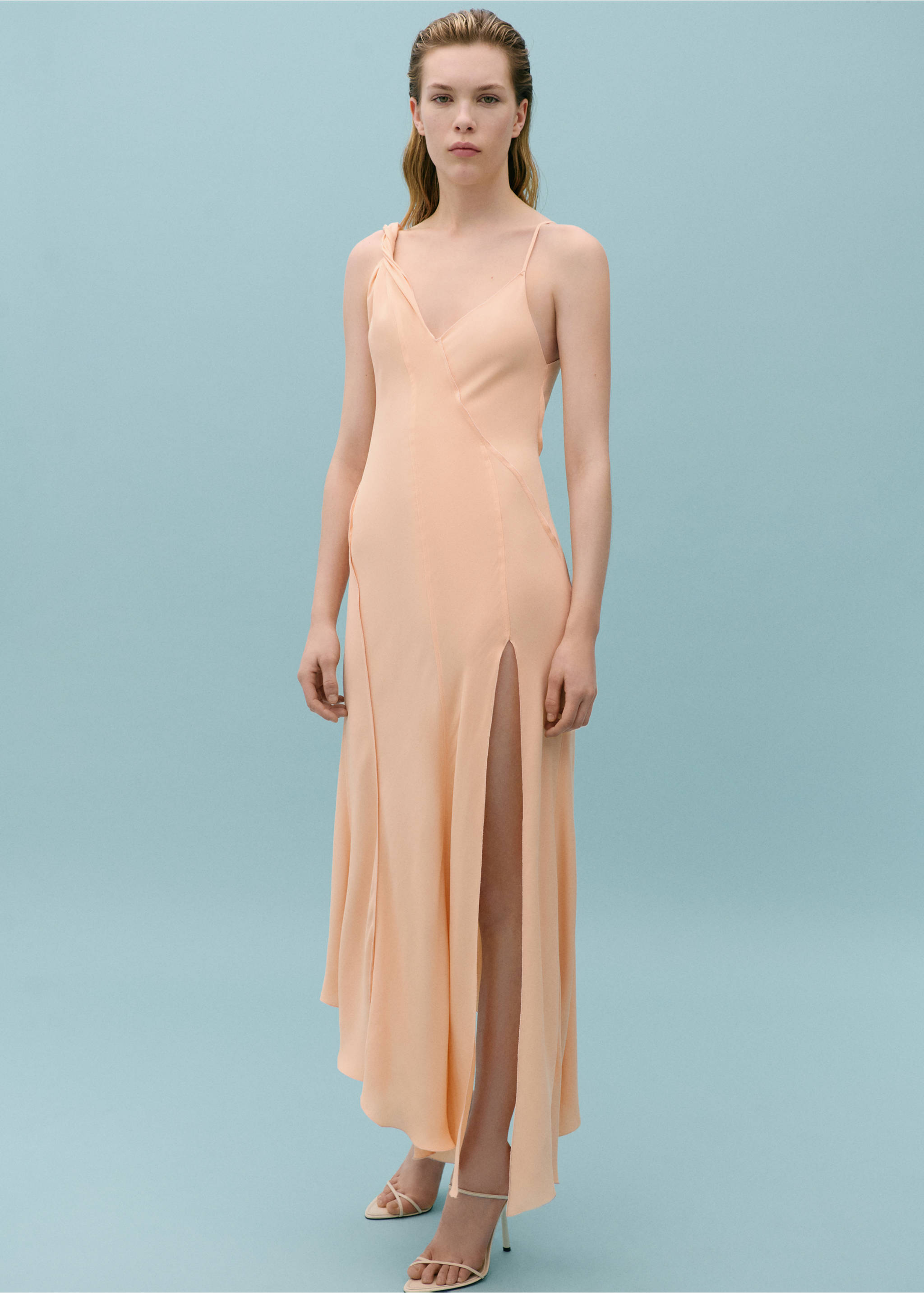 Asymmetrical dress with decorative stitching - General plane, Peach. Ref: 67008662-00.