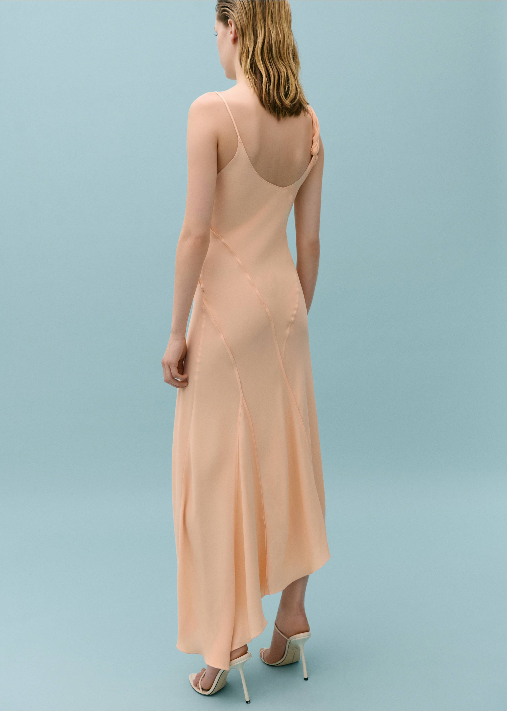 Asymmetrical dress with decorative stitching - Reverse of the article, Peach. Ref: 67008662-00.