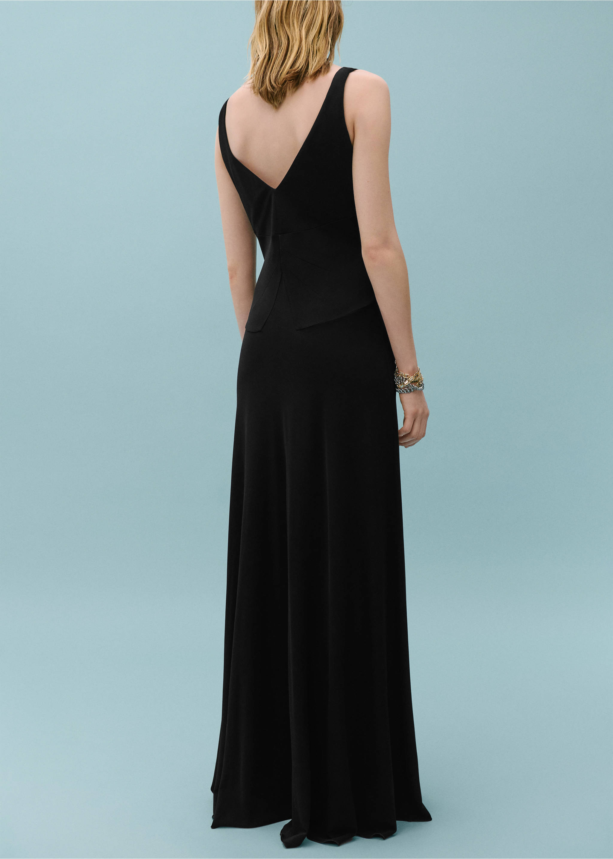 Knitted dress with draped neckline - Reverse of the article, Black. Ref: 67008663-00.