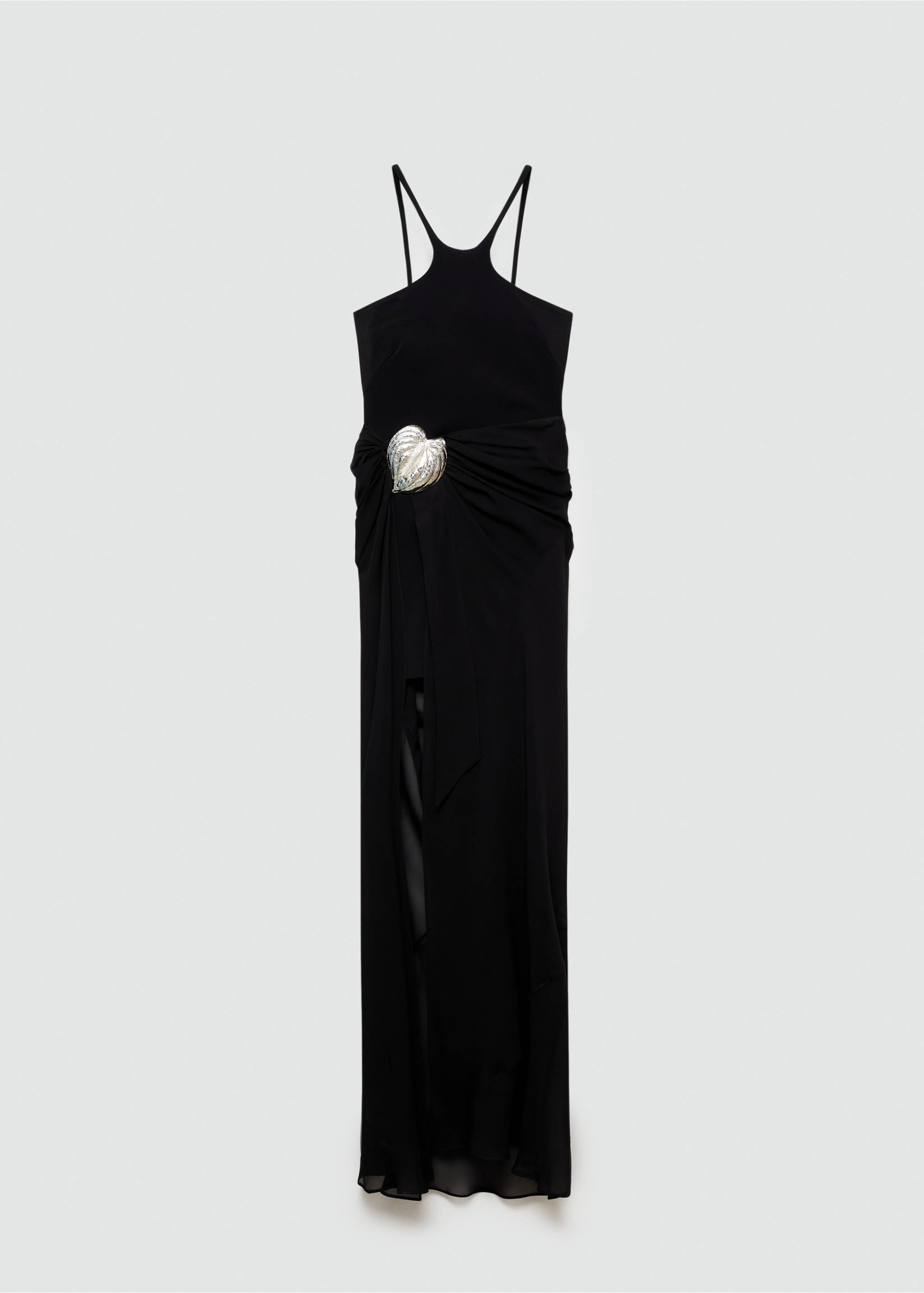 Haljina s poluprozirnom suknjom s brošem - Artikl bez modela, Crna. Ref: 67009251-00.