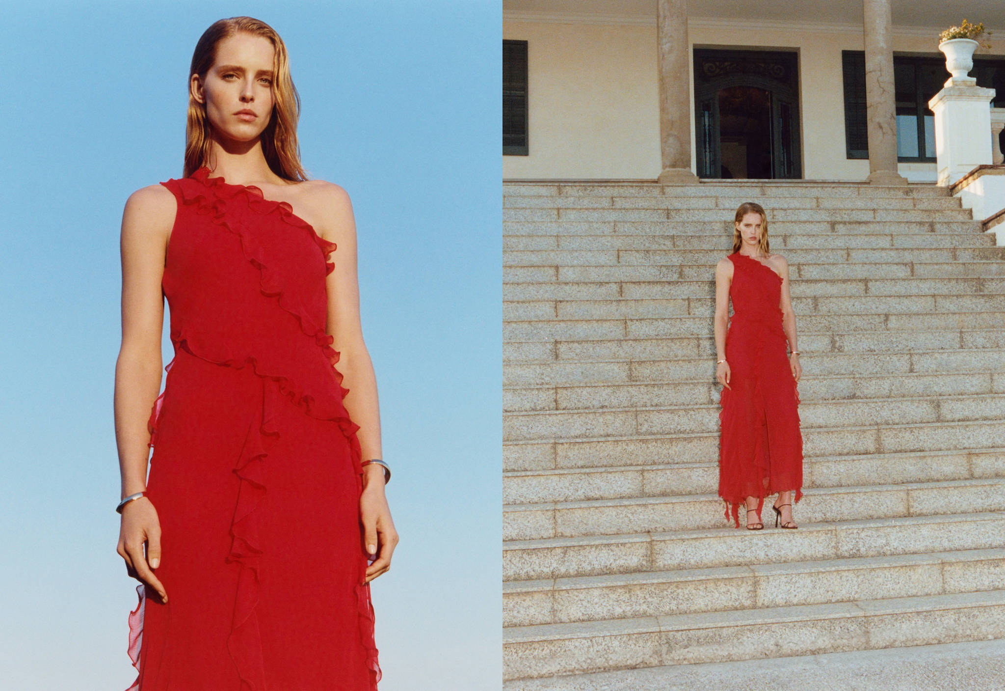Asymmetrisches Rüschenkleid - Panoramaansicht