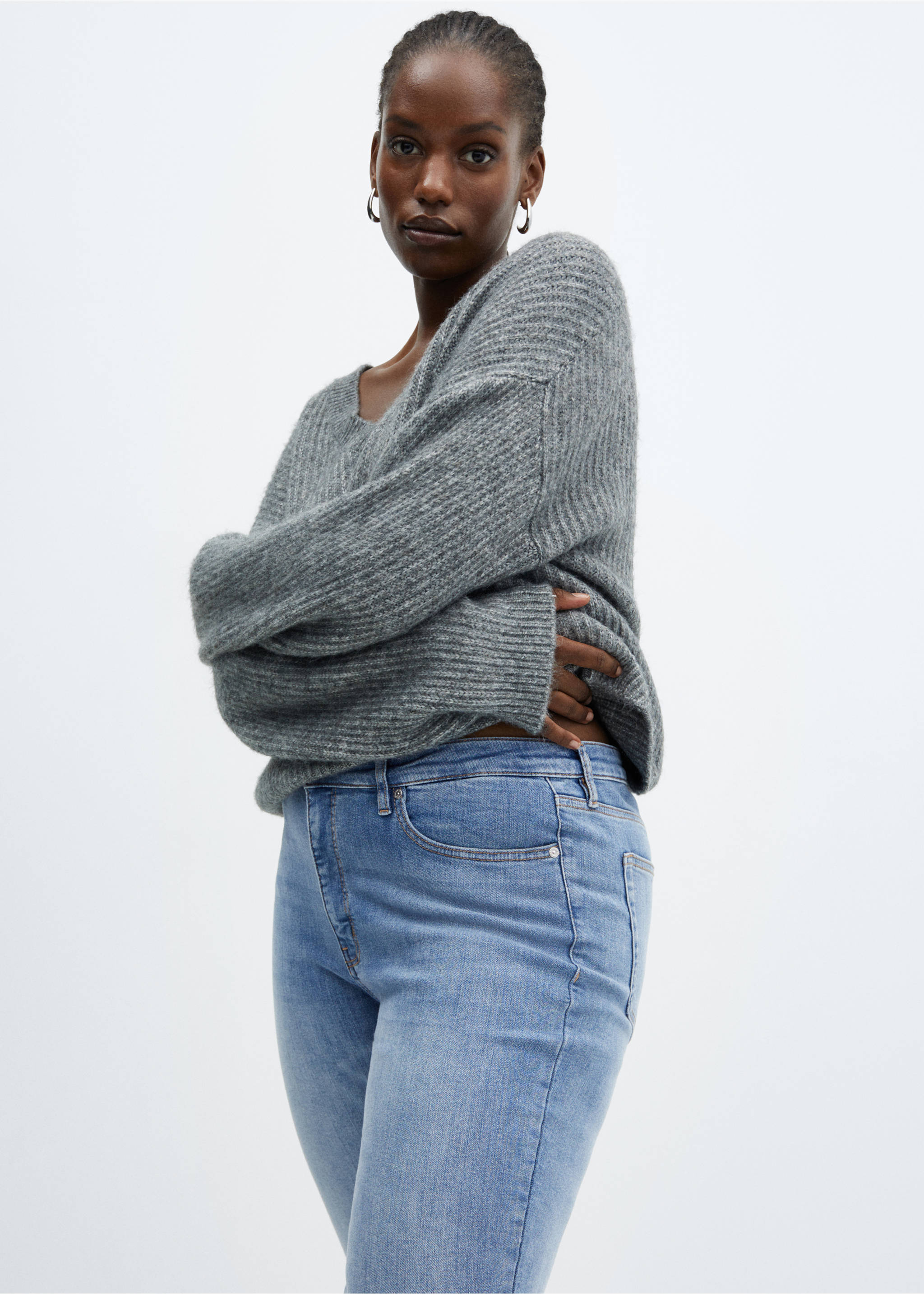 Jeans skinny med høyt liv - Artikkeldetalj 5, Halvblå. Ref: 67010288-00.