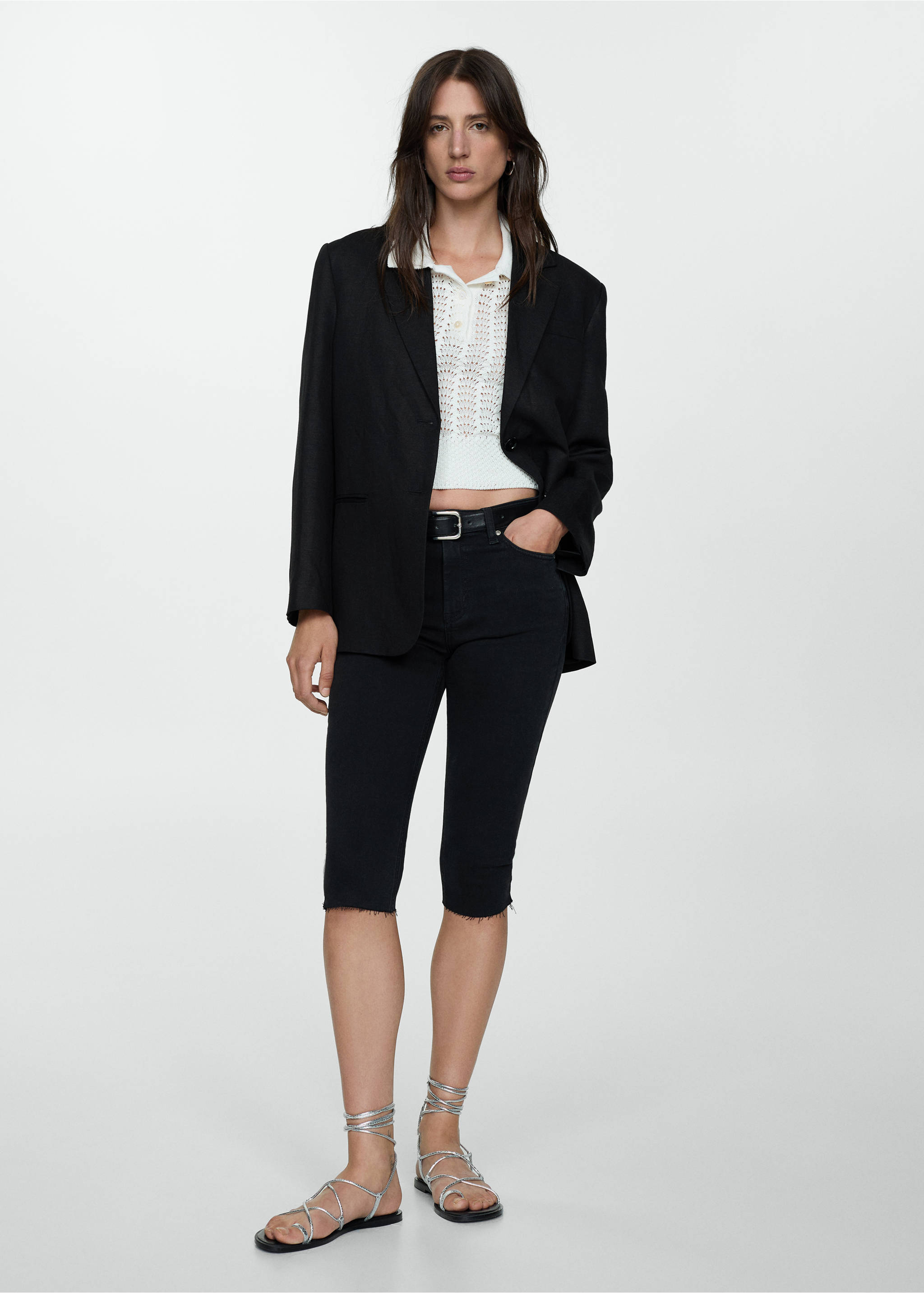 Skinny cropped jeans - General plane, Black denim. Ref: 67010347-00.