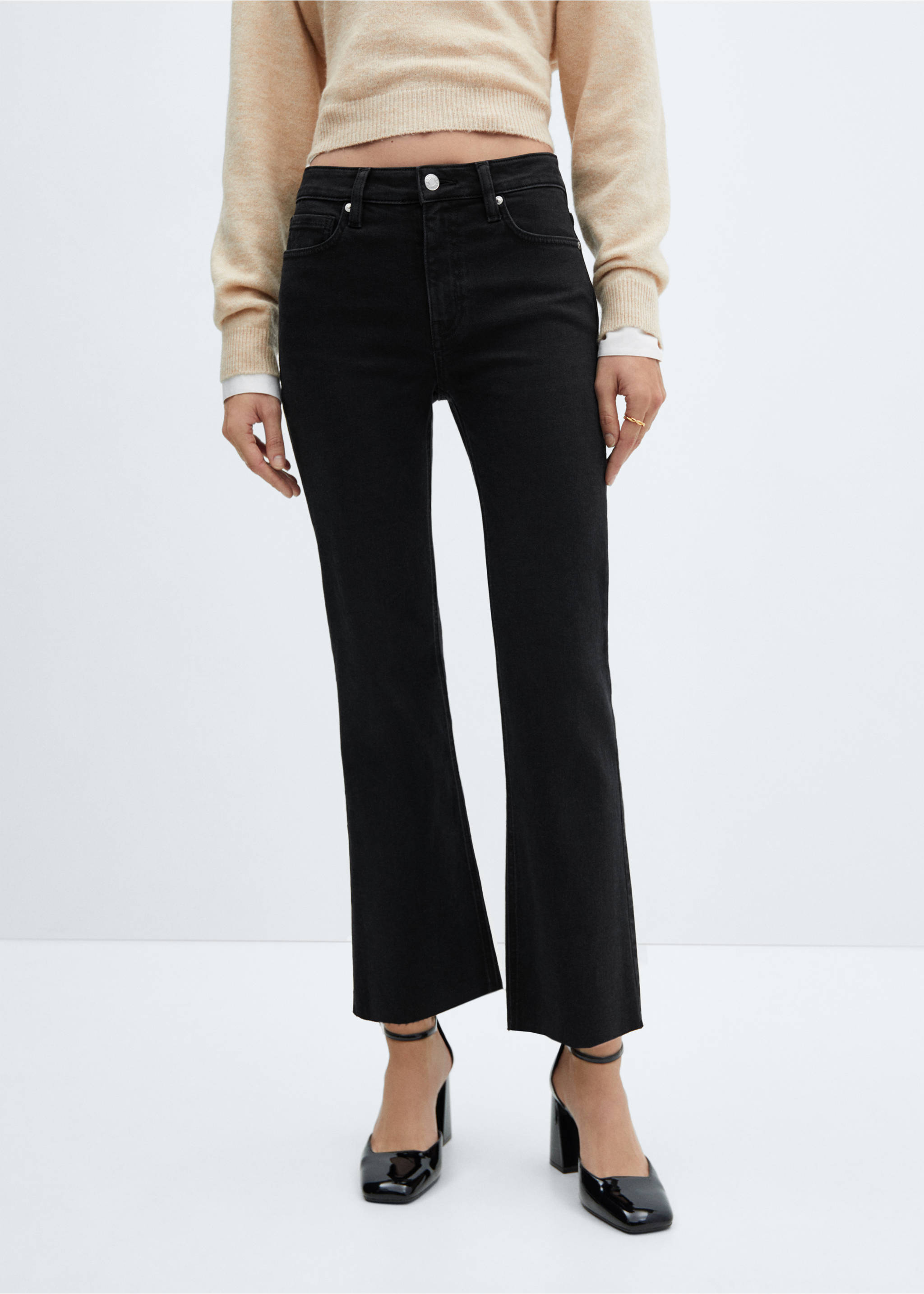 Sienna flared cropped jeans - Medium plane, Black denim. Ref: 67010348-00.