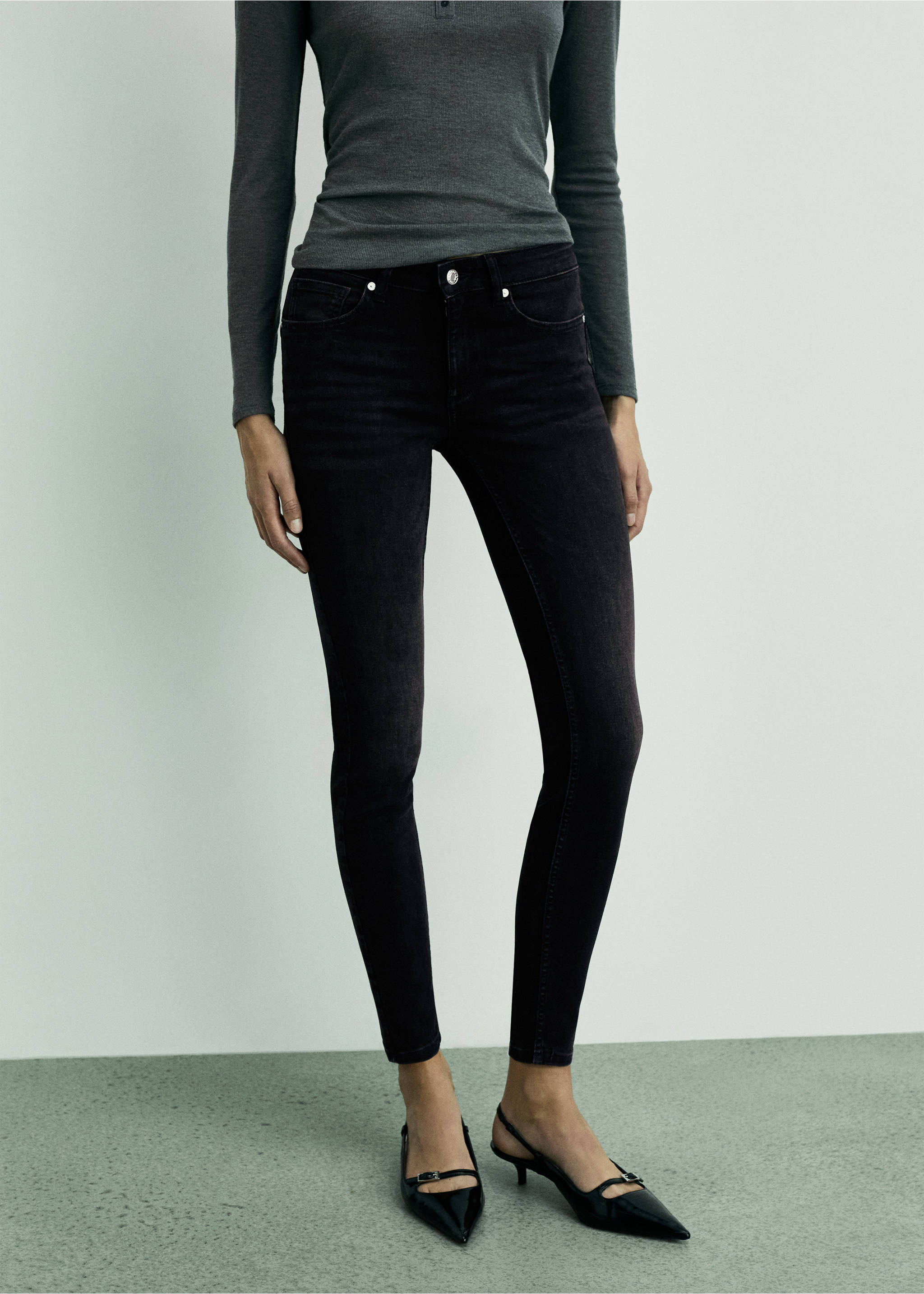 Skinny push-up jeans - Medium plane, Black denim. Ref: 67010379-00.