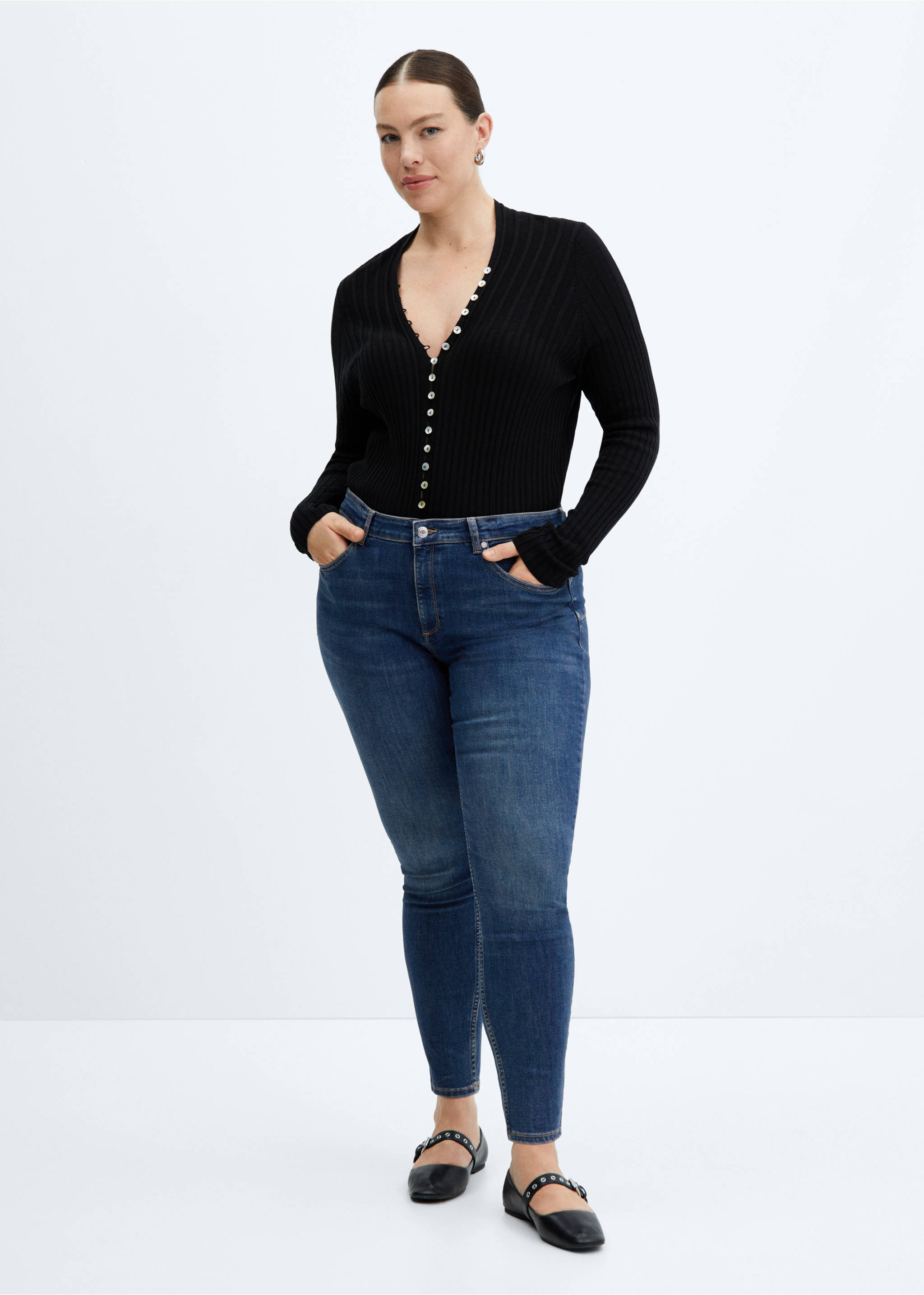 Skinny push-up jeans - Details of the article 3, Dark Blue. Ref: 67010381-00.