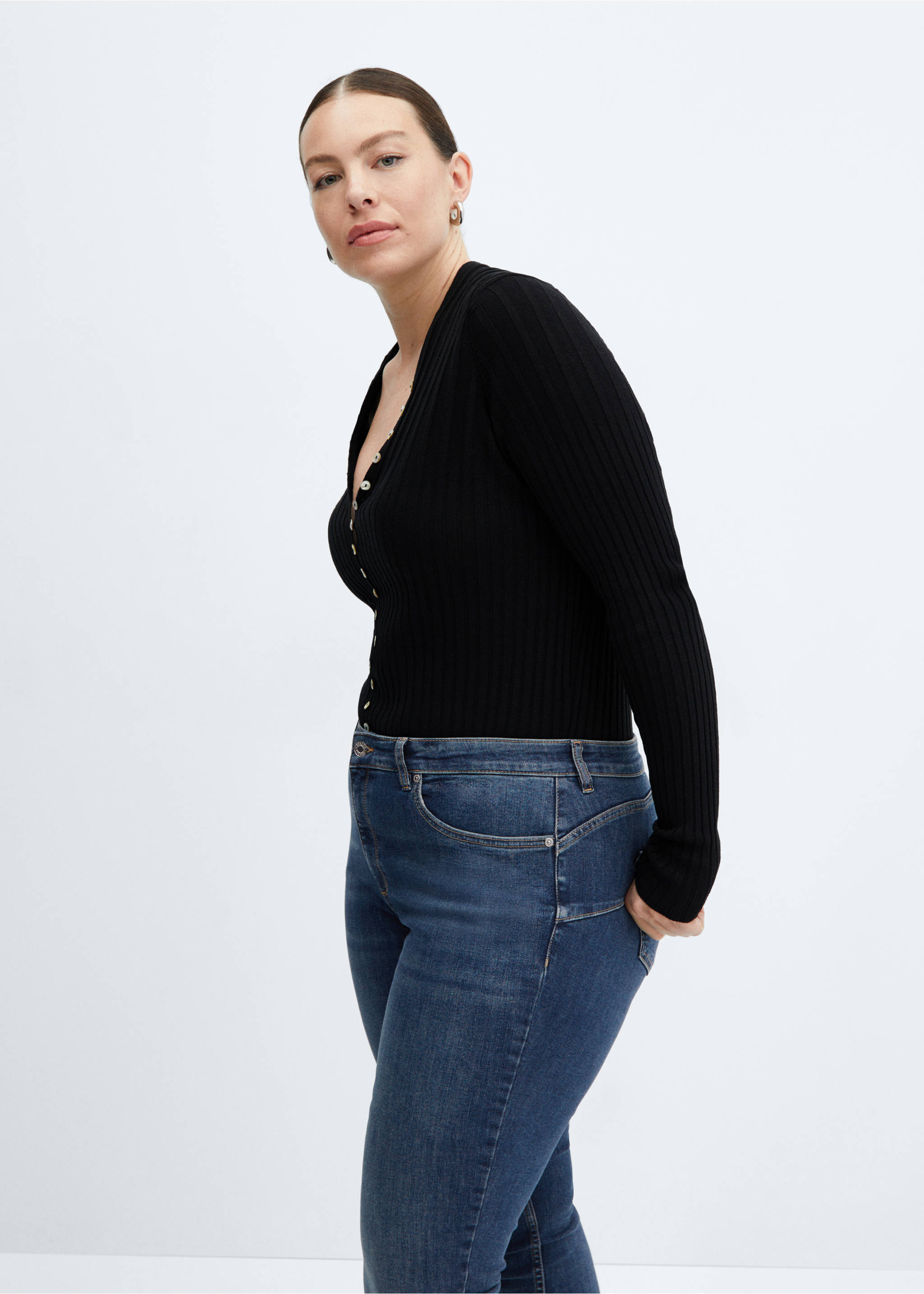 Skinny push-up jeans - Details of the article 5, Dark Blue. Ref: 67010381-00.