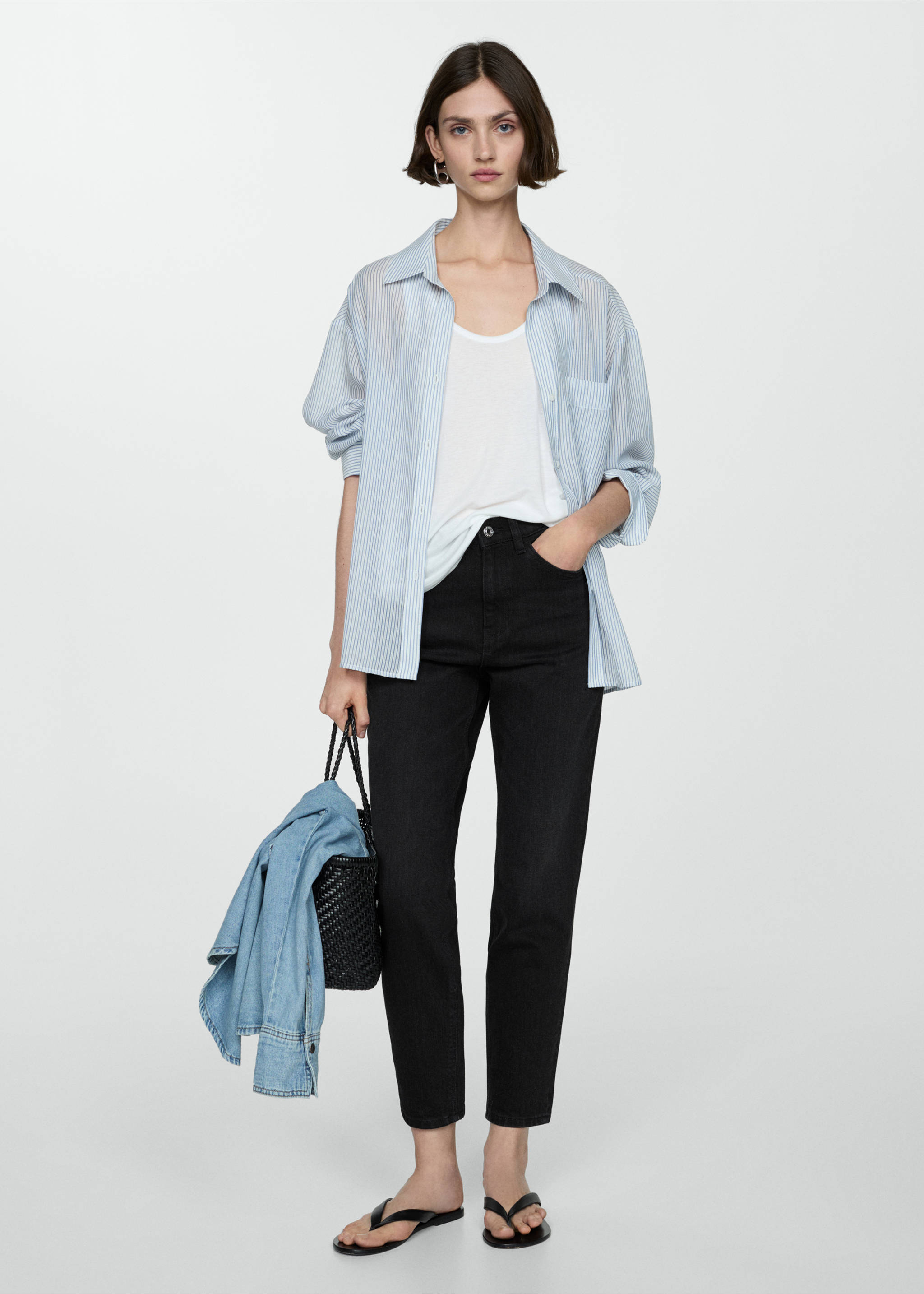 Jeans Newmom comfort med høyt liv - Total bildeutsnitt, Black denim. Ref: 67010384-00.