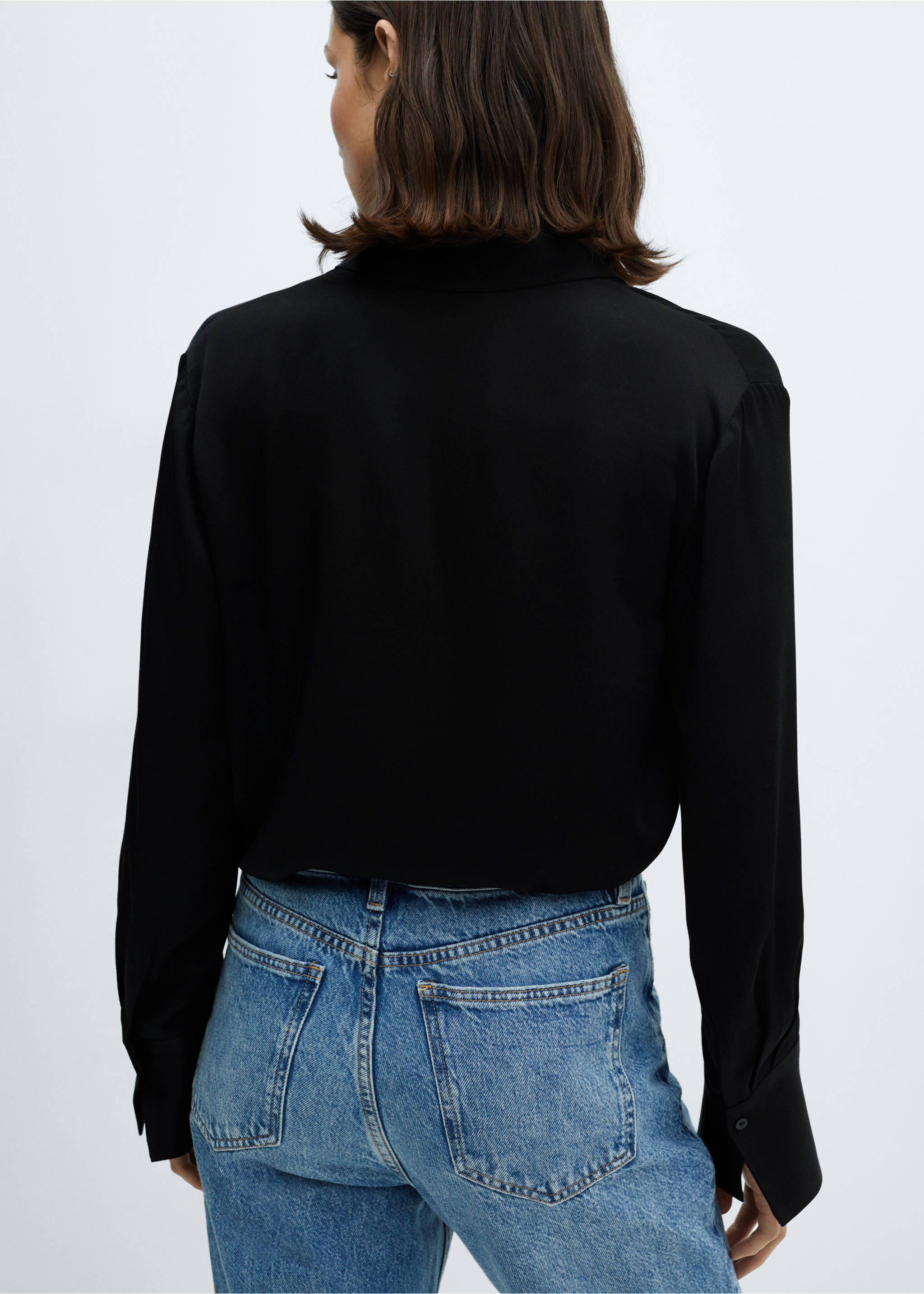 Satin finish flowy shirt - Reverse of the article, Black. Ref: 67010439-00.