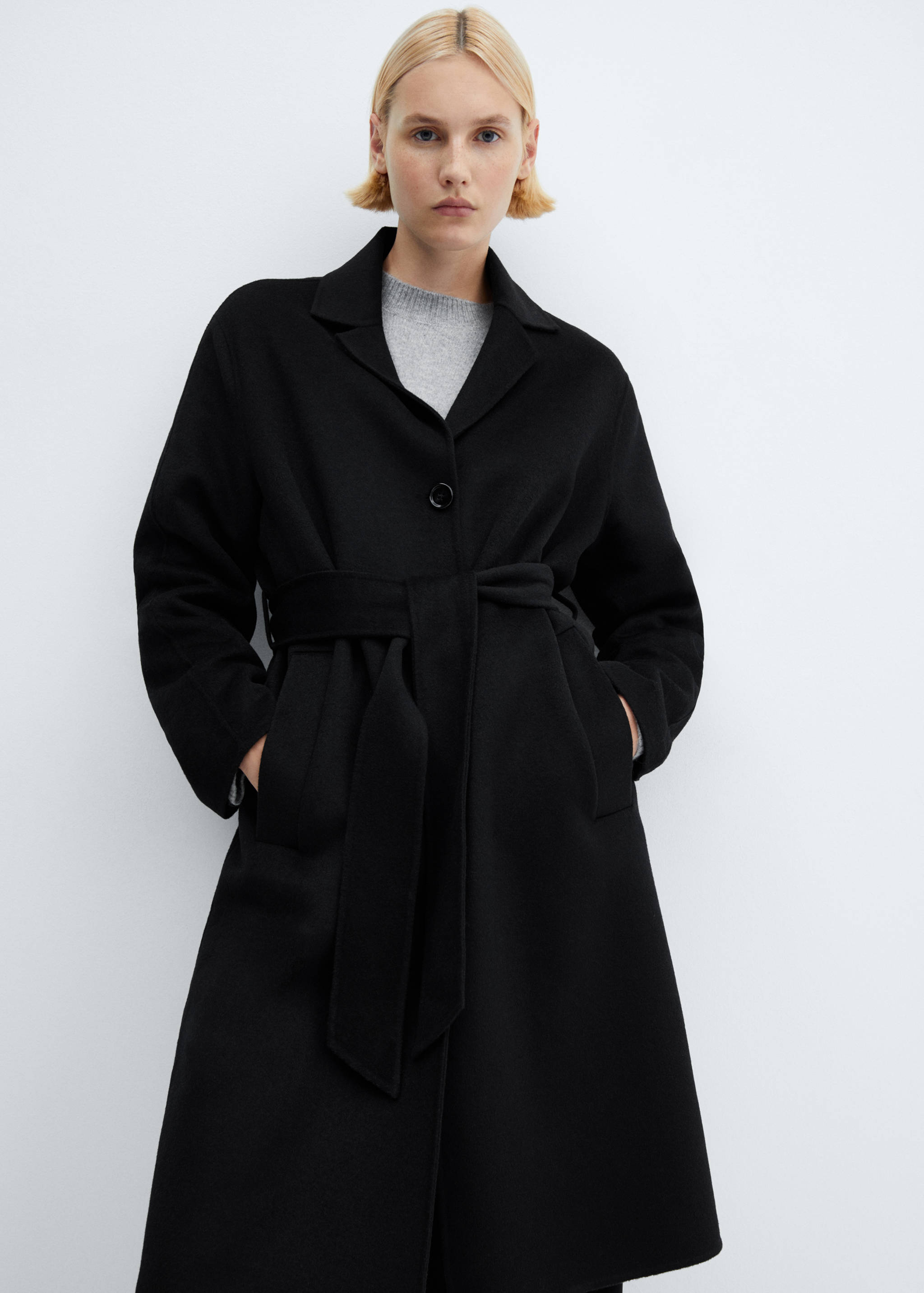 Handmade wool coat with belt - Medium plane