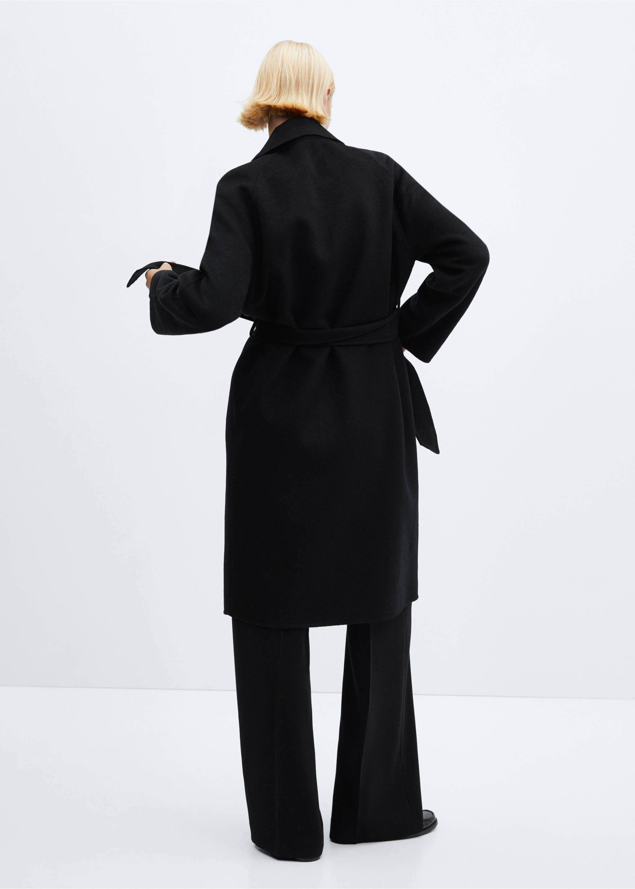 Handmade wool coat with belt - Reverse of the article, Black. Ref: 67010452-00.