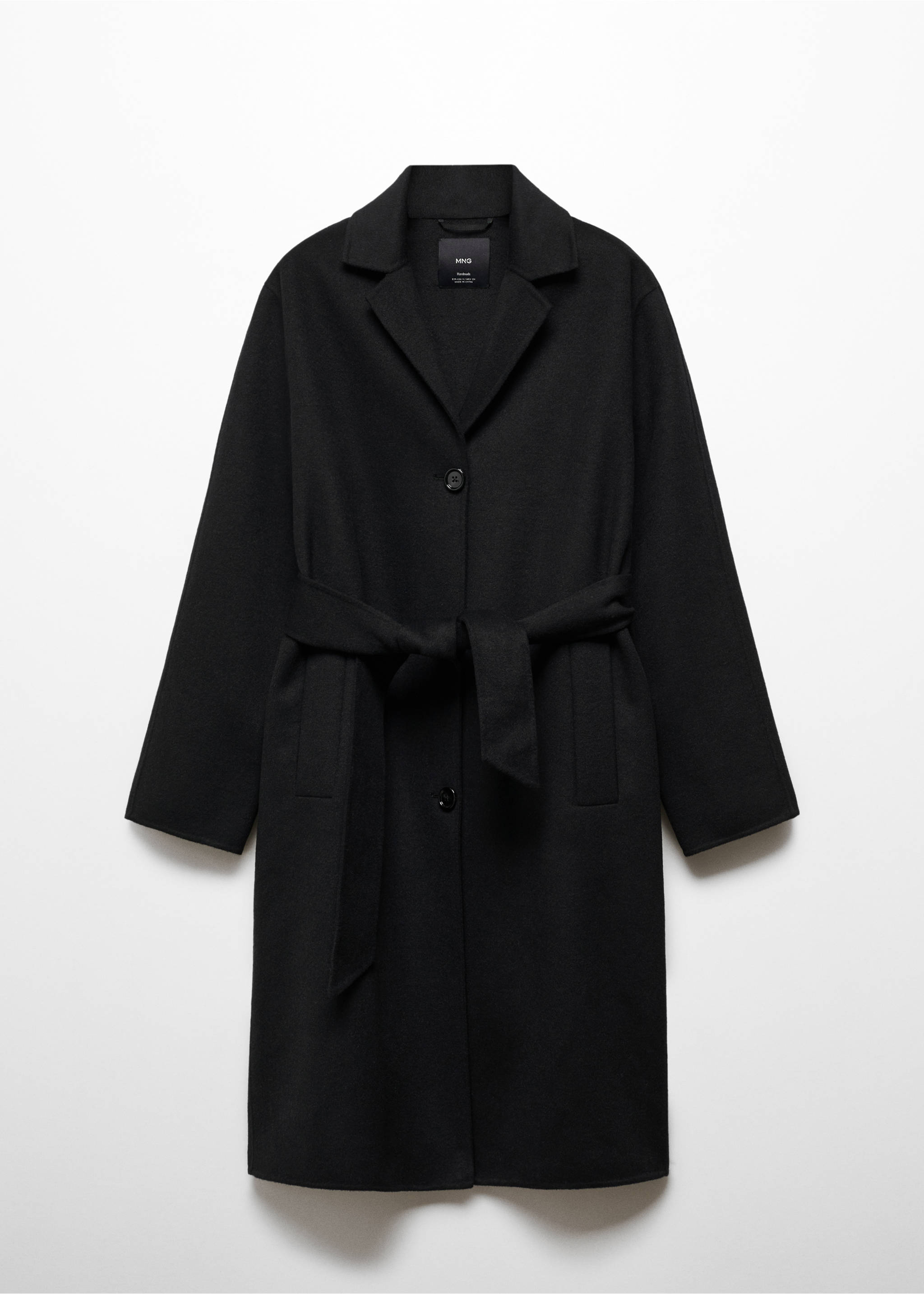 Handmade wool coat with belt - Article without model, Black. Ref: 67010452-00.