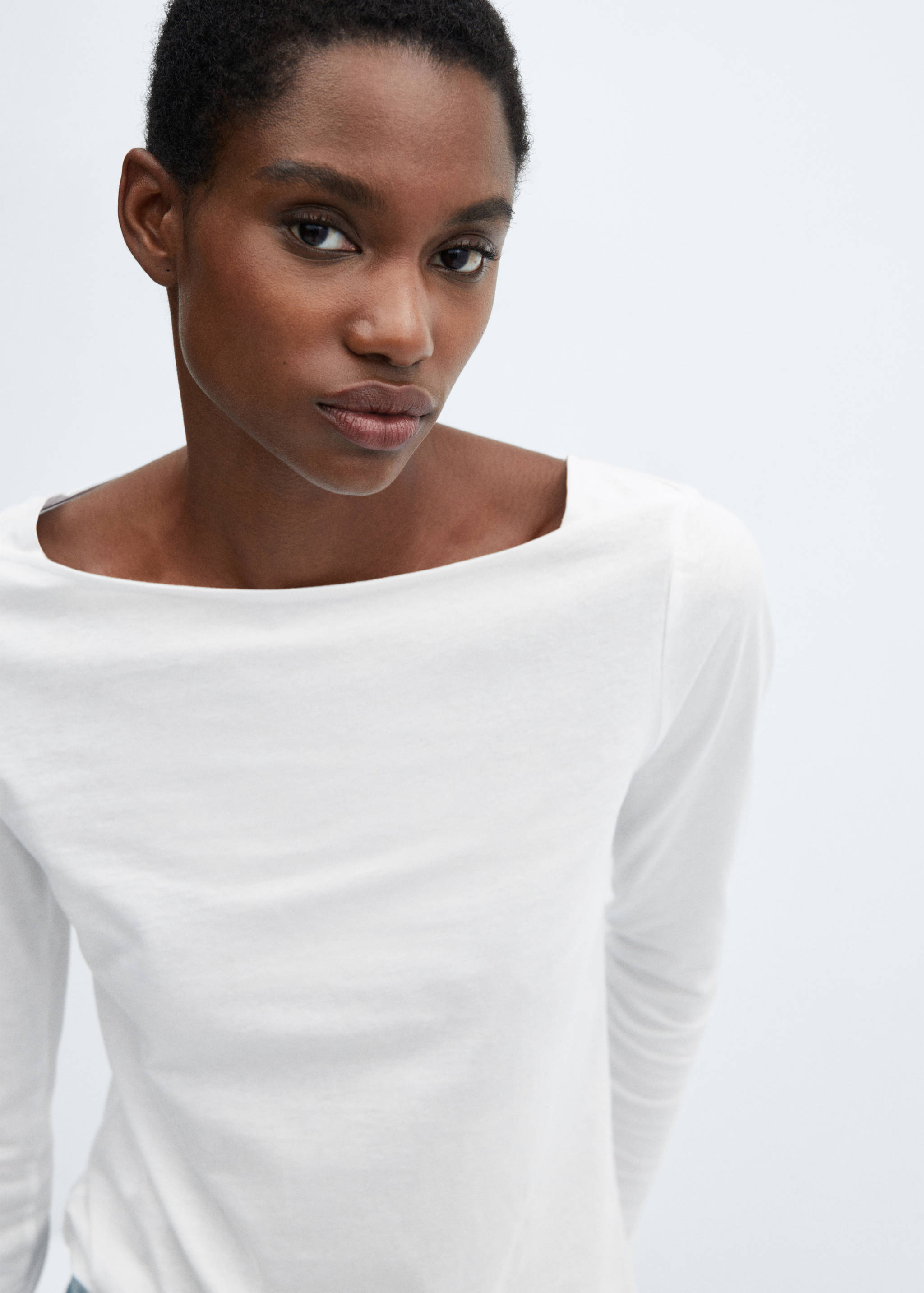 Cotton boat neck t-shirt - Details of the article 1