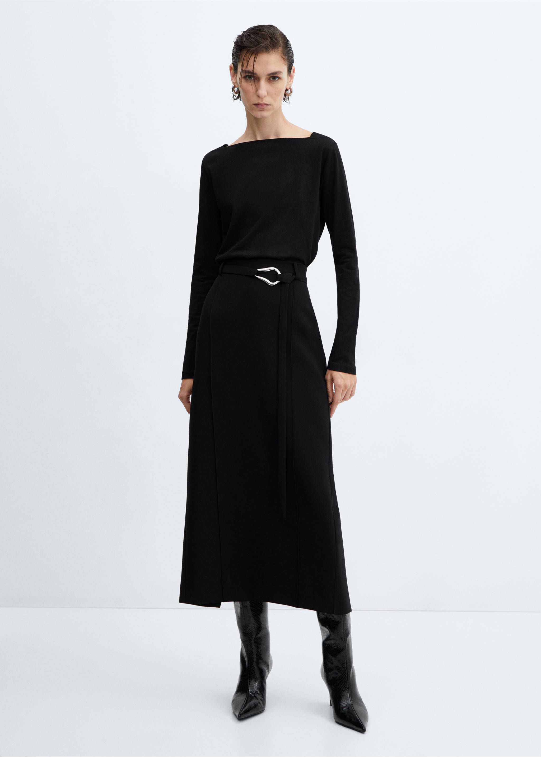 Cotton boat neck t-shirt - General plane, Black. Ref: 67010461-00.