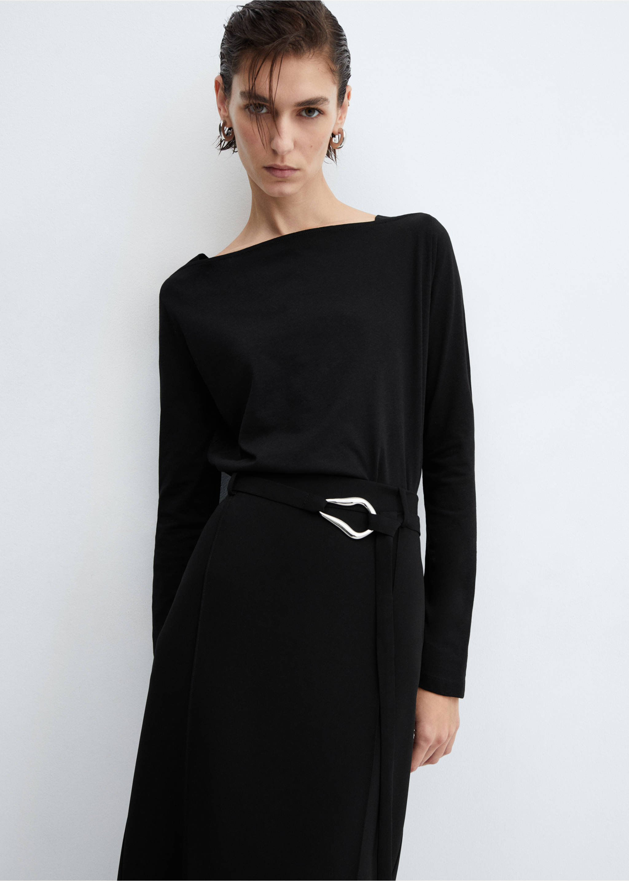 Cotton boat neck t-shirt - Medium plane, Black. Ref: 67010461-00.