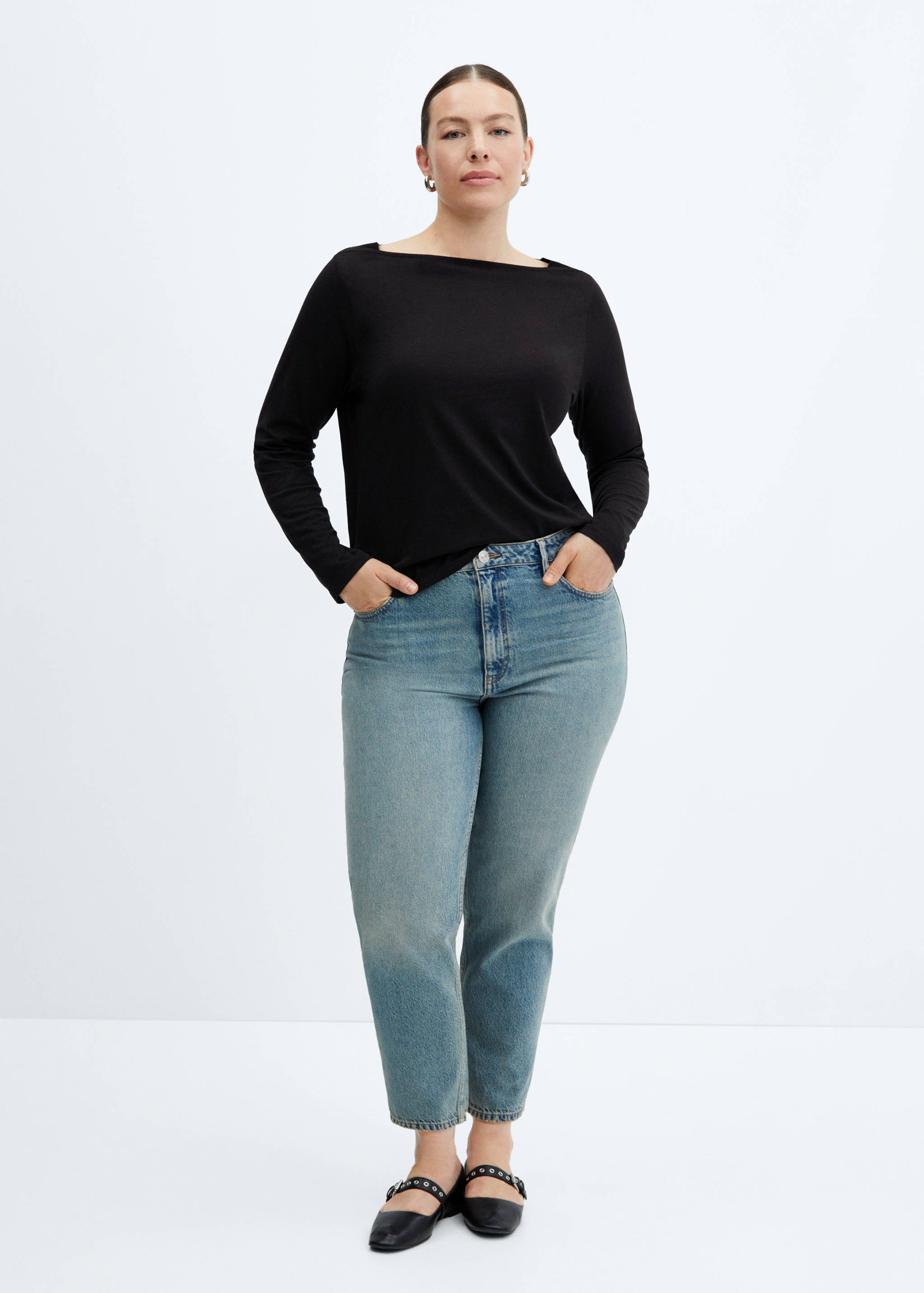 Cotton boat neck t-shirt - Details of the article 3