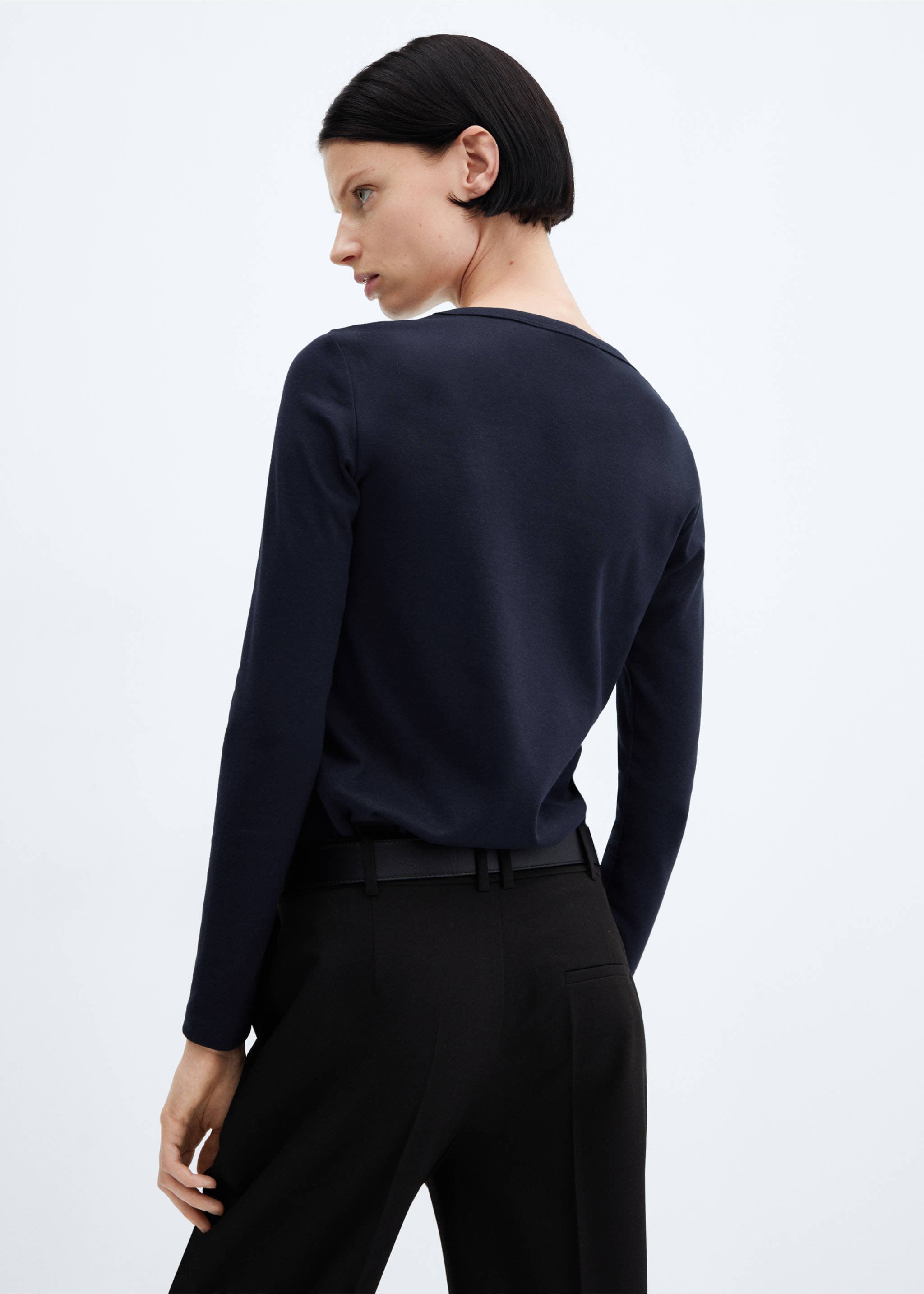 Long sleeve cotton t-shirt - Reverse of the article, Dark Navy. Ref: 67010463-00.
