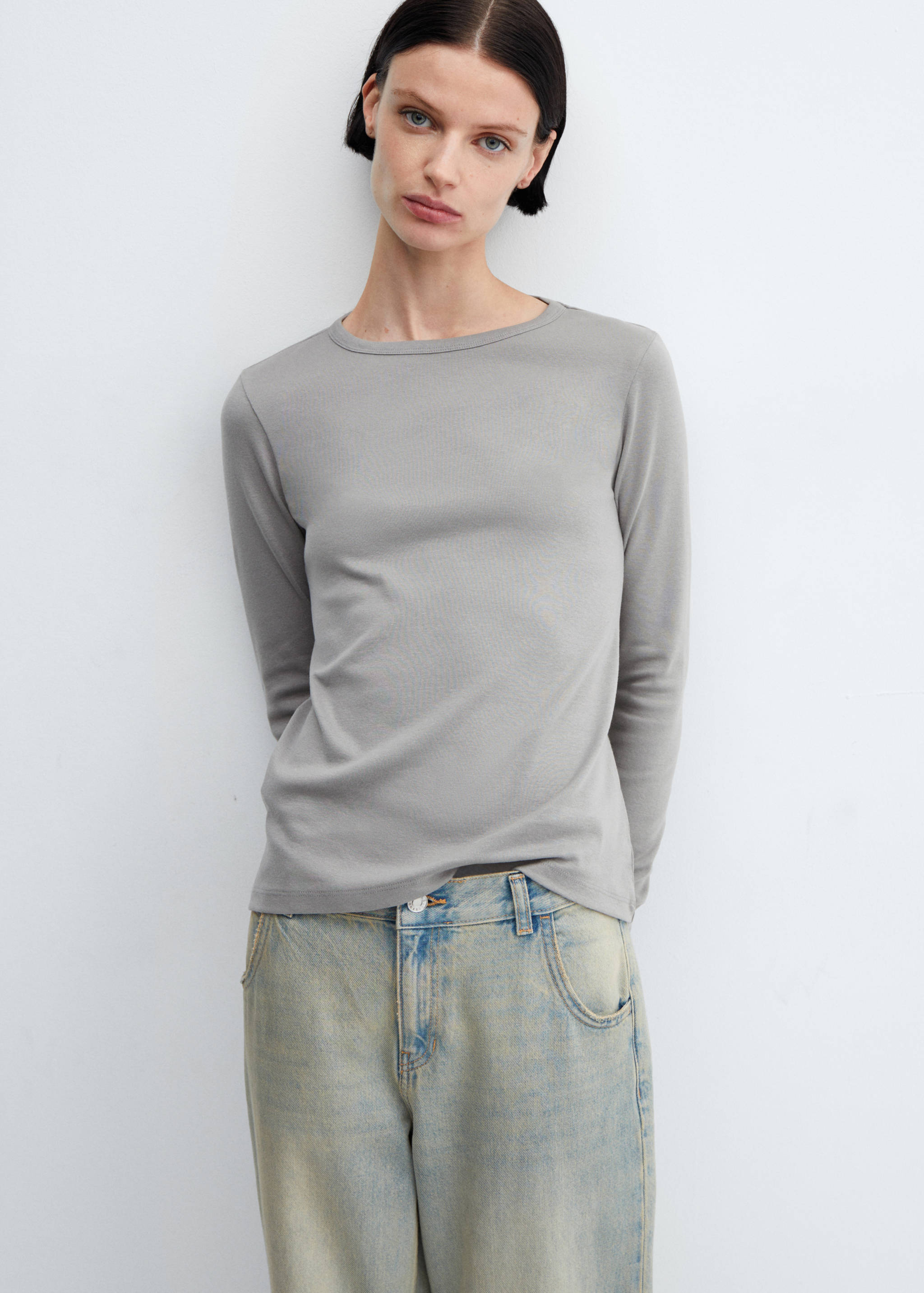 Long sleeve cotton t-shirt - Medium plane