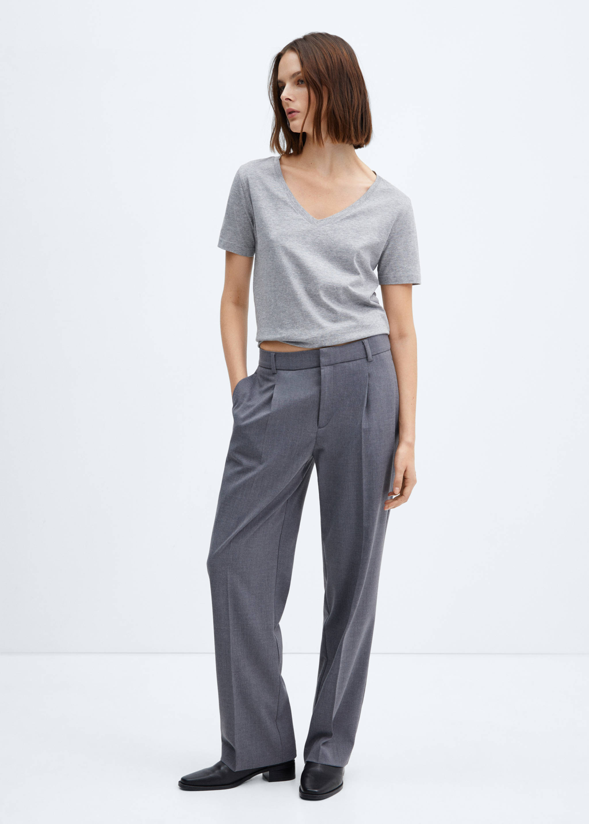 T-shirt coton col en V - Plan général