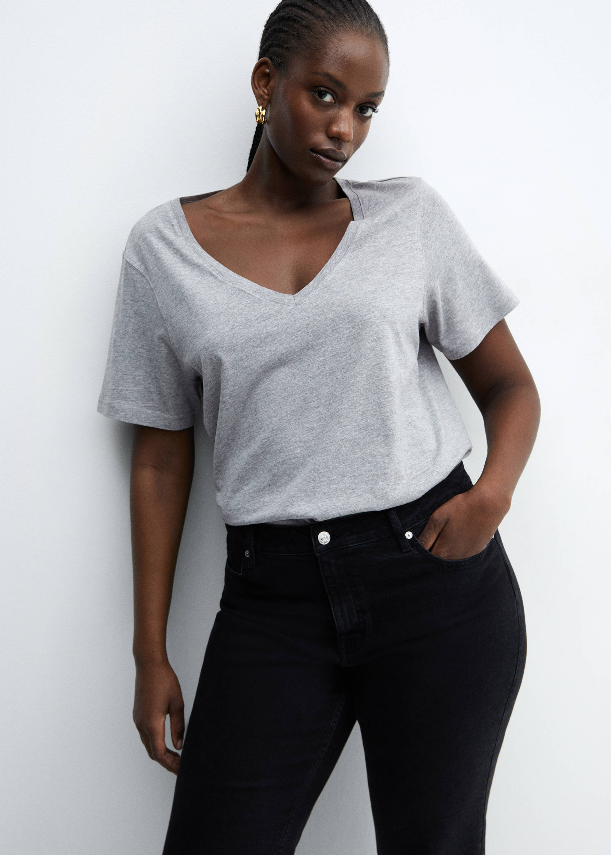 T-shirt coton col en V - Détail de l'article 5