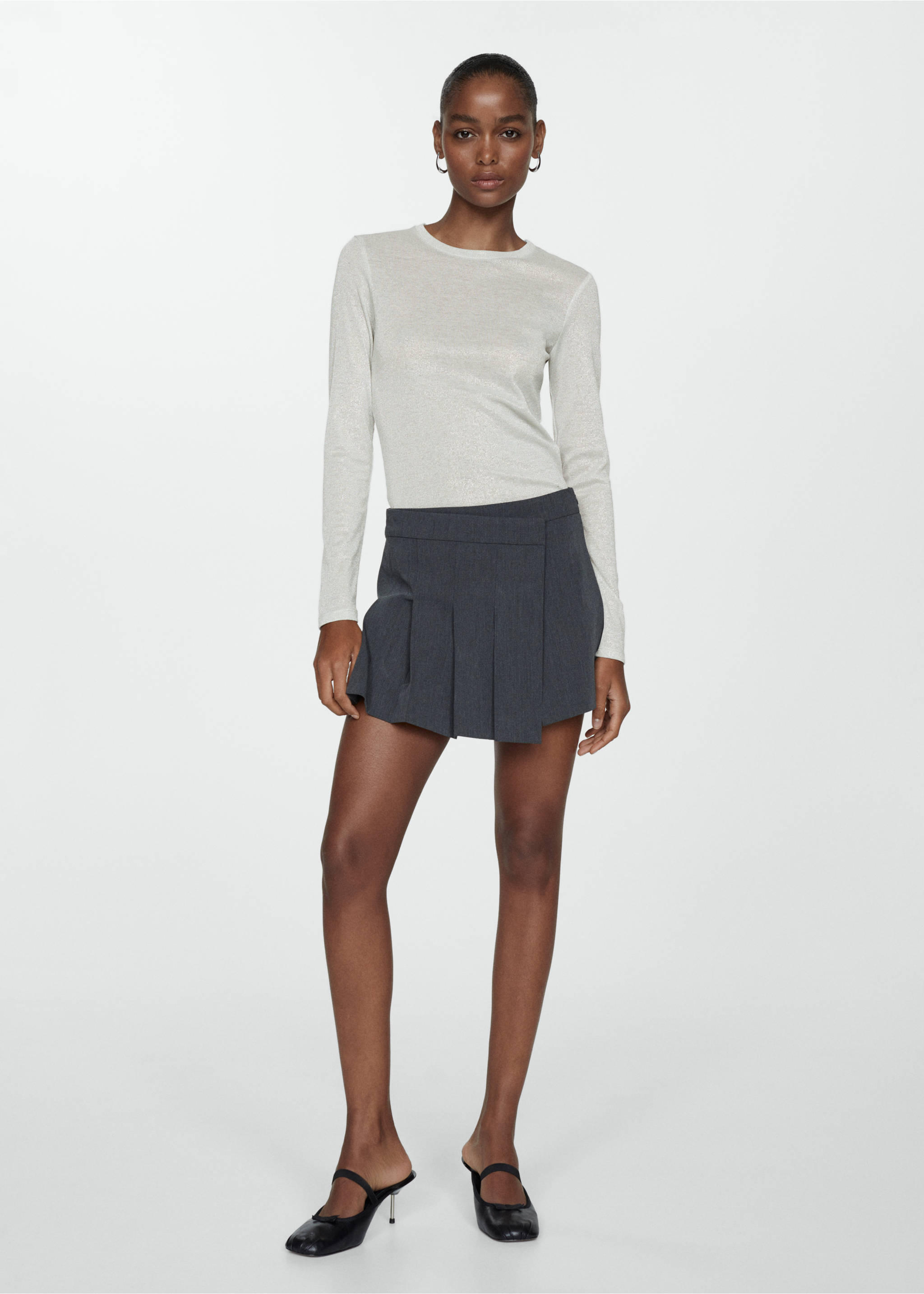 Long-sleeved lurex t-shirt - General plane, Grey. Ref: 67010471-00.