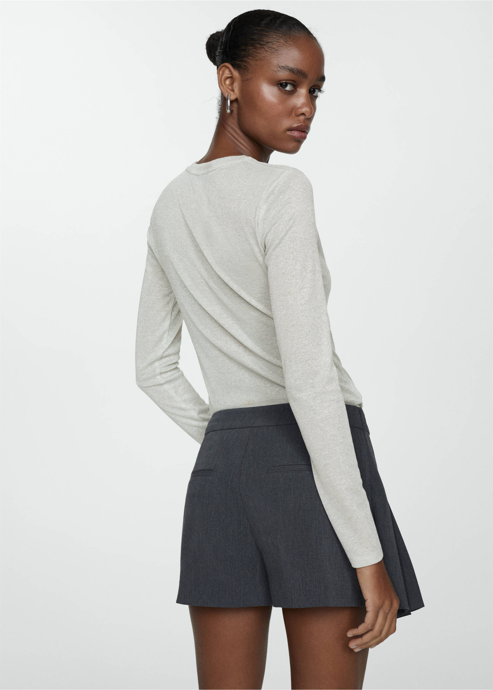 Long-sleeved lurex t-shirt - Reverse of the article, Grey. Ref: 67010471-00.