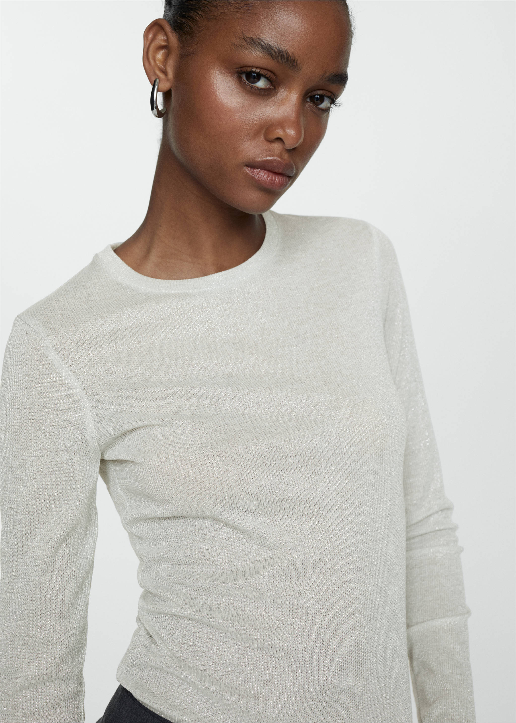 Long-sleeved lurex t-shirt - Details of the article 1, Grey. Ref: 67010471-00.