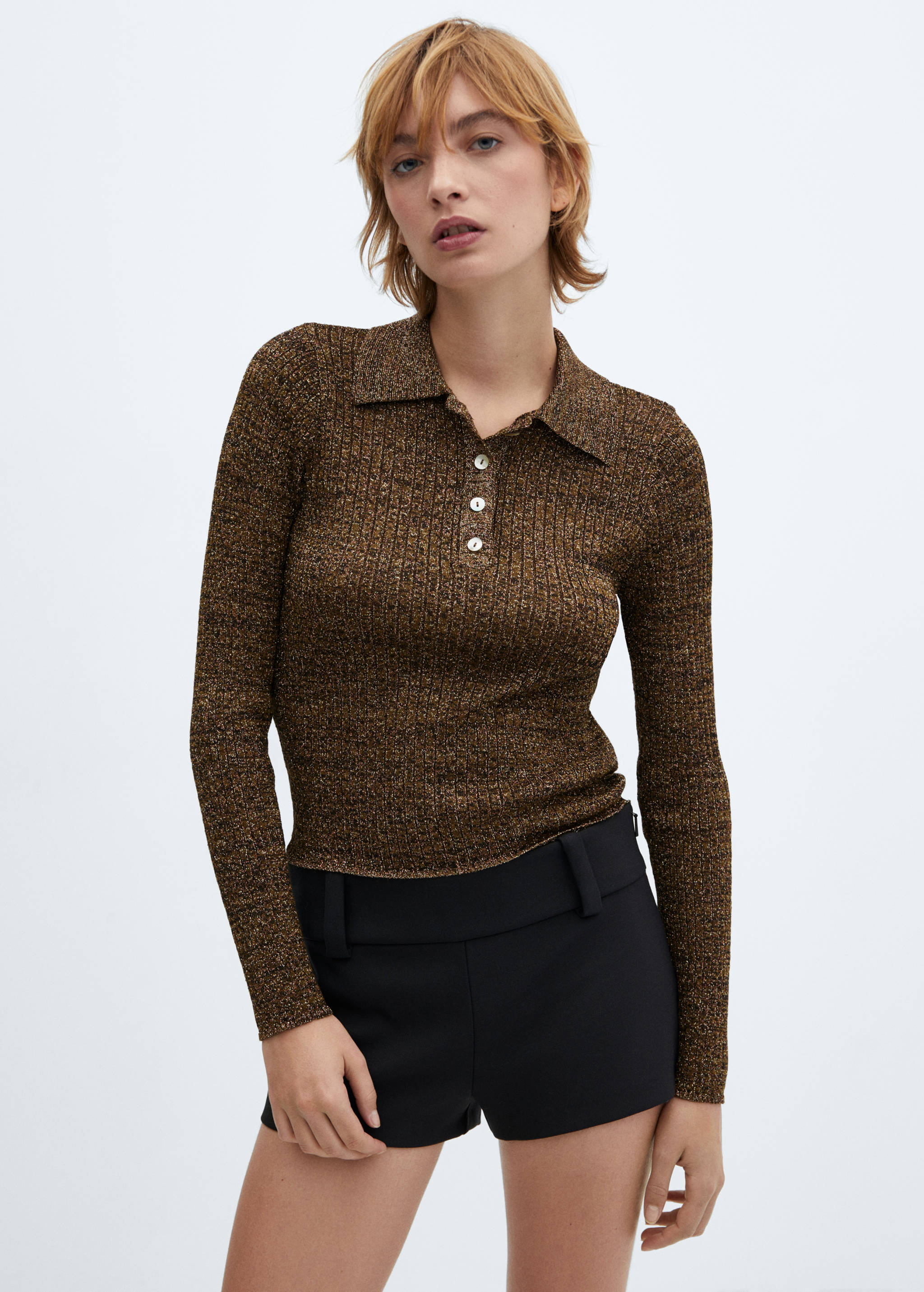 Pull-over Lurex col polo - Plan moyen