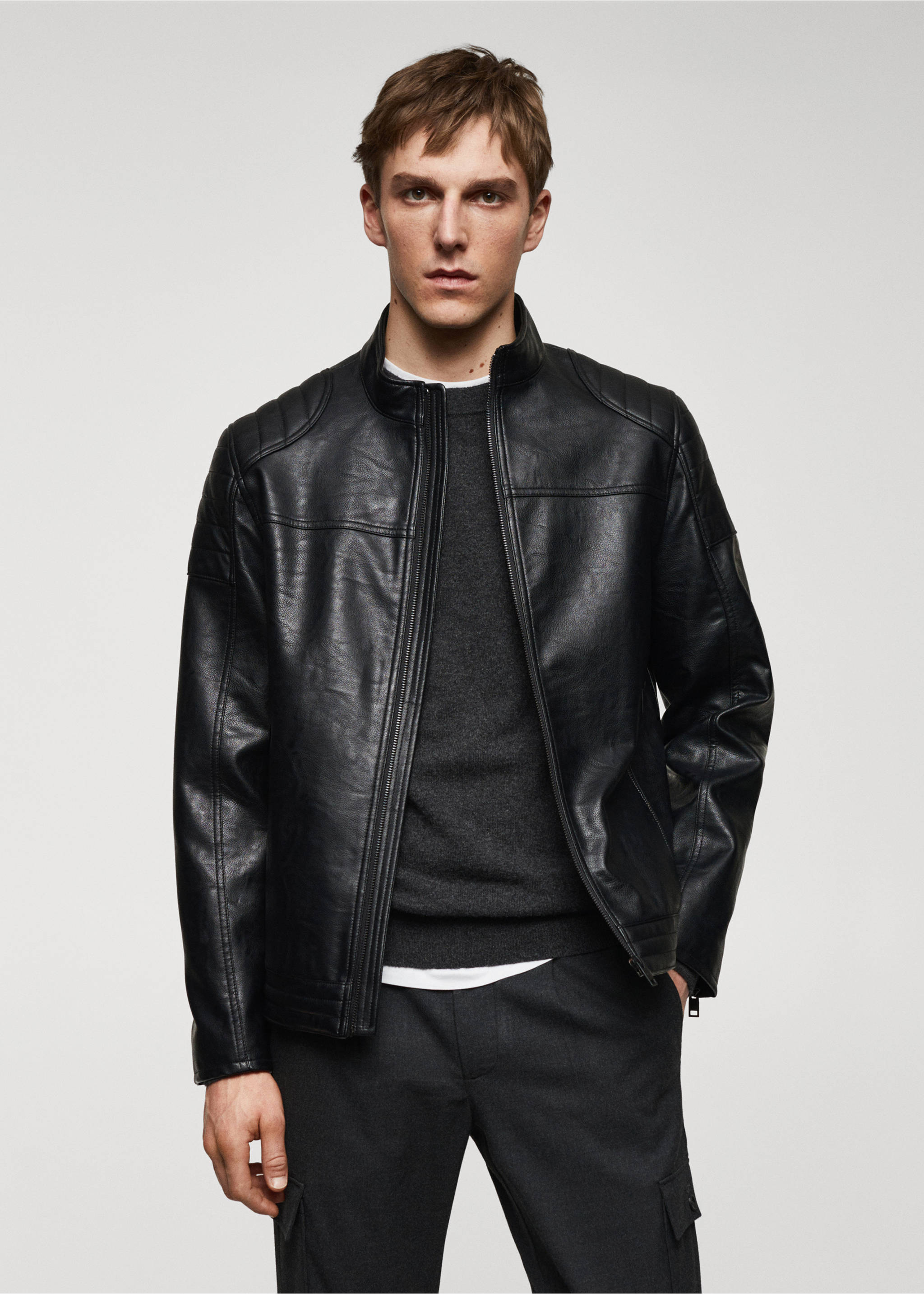 Nappa faux-leather jacket - Medium plane, Black. Ref: 67010623-00.