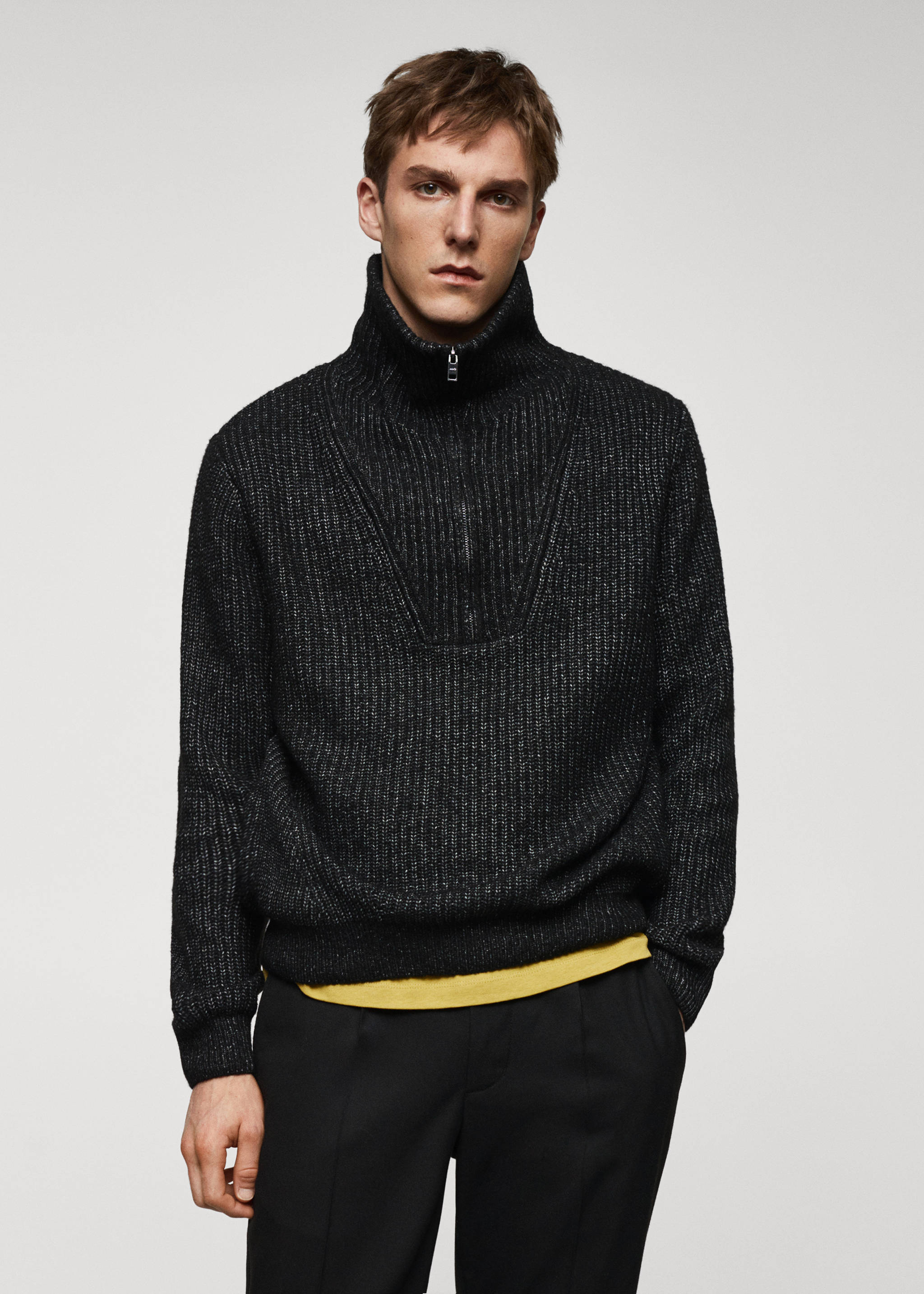 Wool perkins-neck sweater with zip - Medium plane
