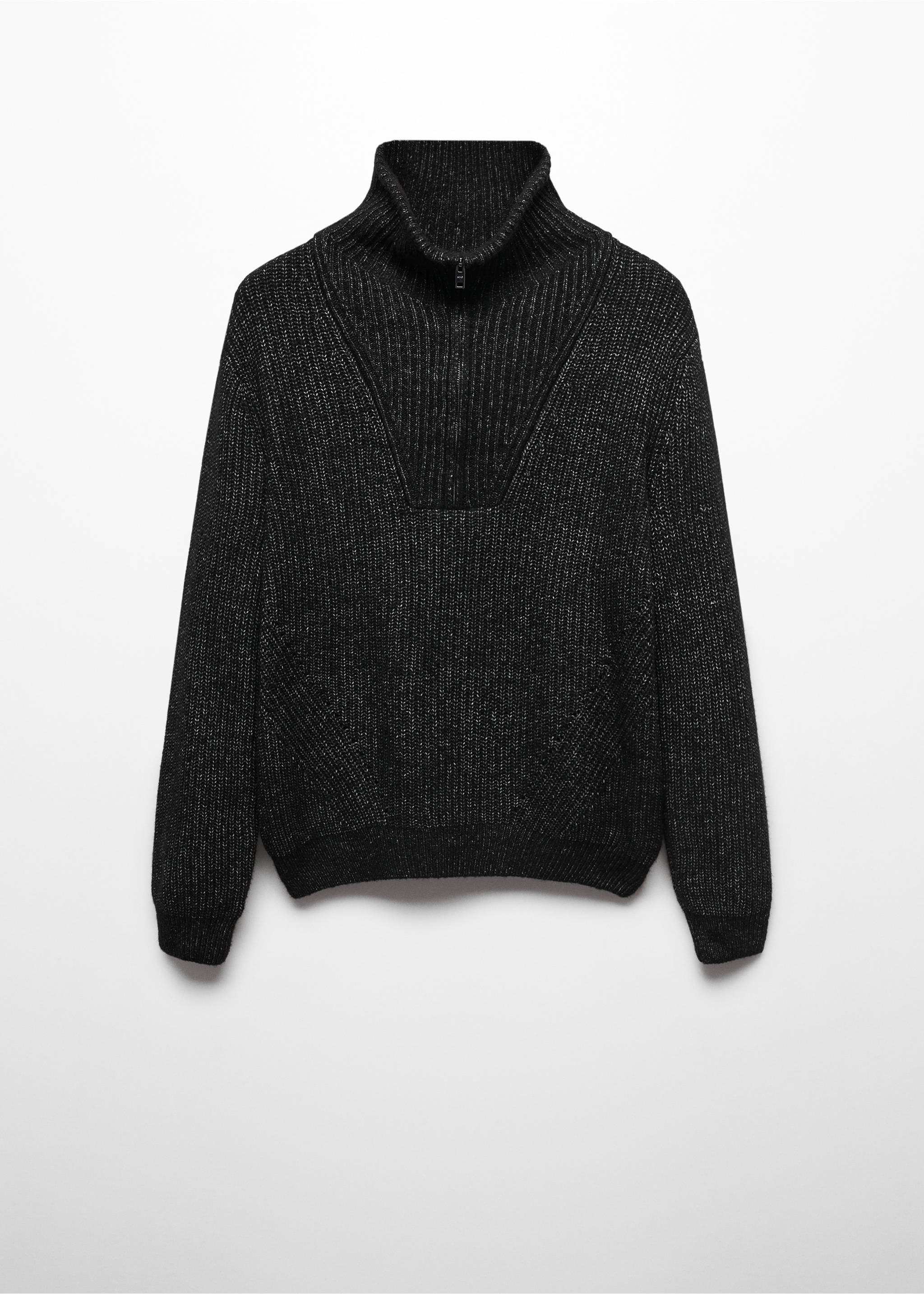 Wool perkins-neck sweater with zip - Article without model, Black. Ref: 67010648-00.