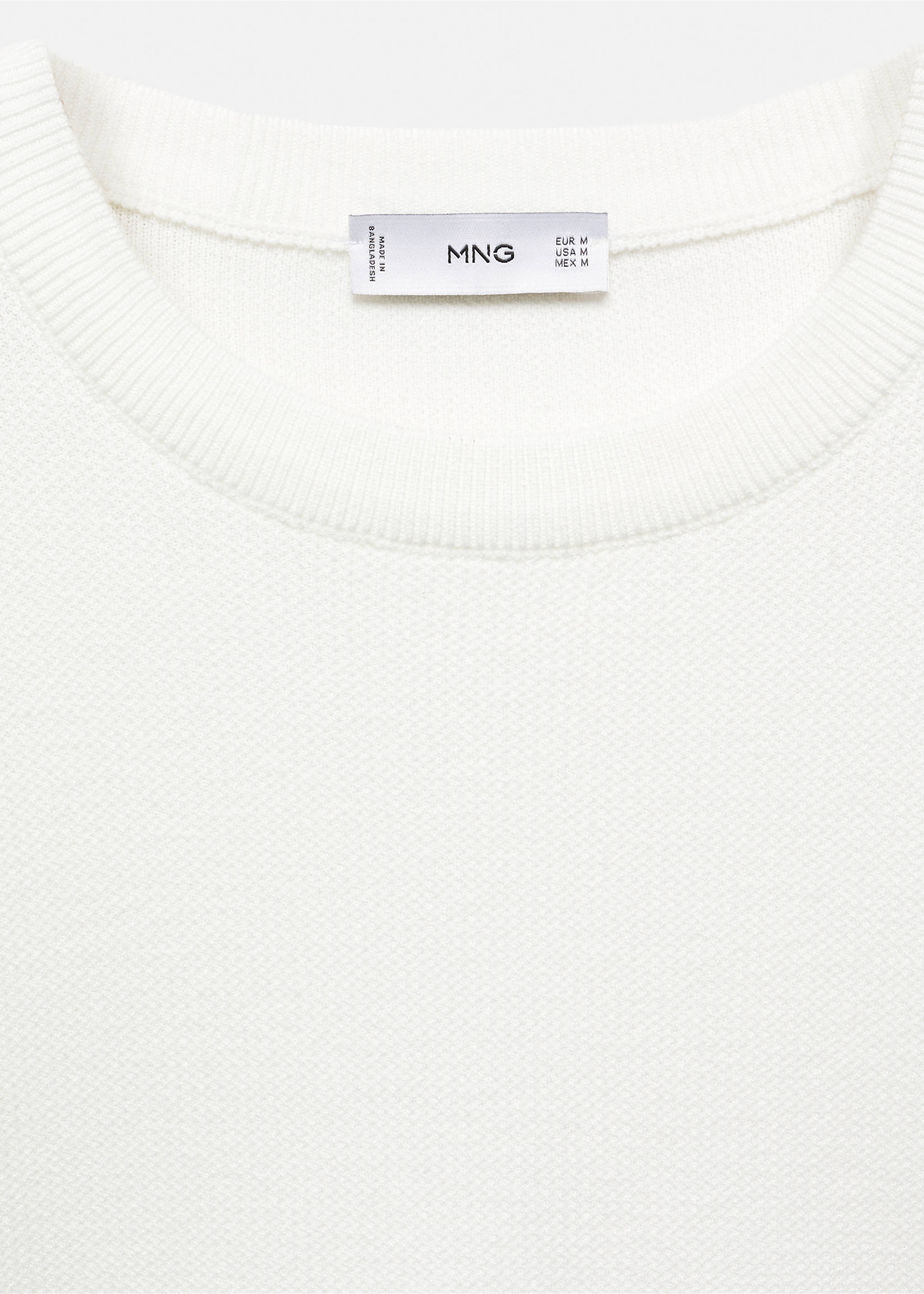 Structured cotton sweater - Details of the article 8, White. Ref: 67010651-00.